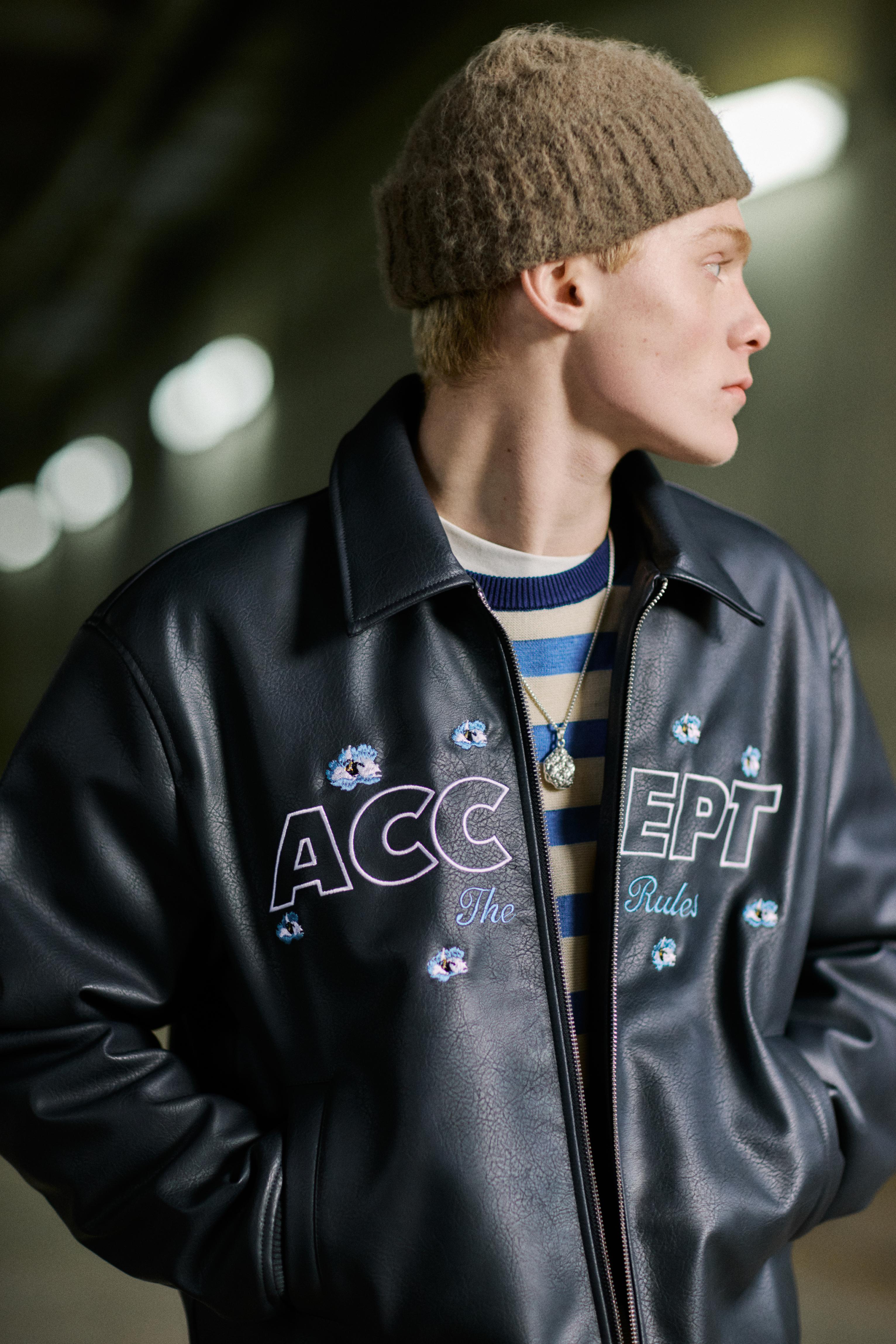 Çiçekli suni deri ceket - Görsel 14