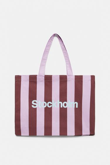 Striped city tote bag — Pink 1