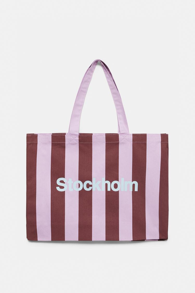 Striped city tote bag — Pink