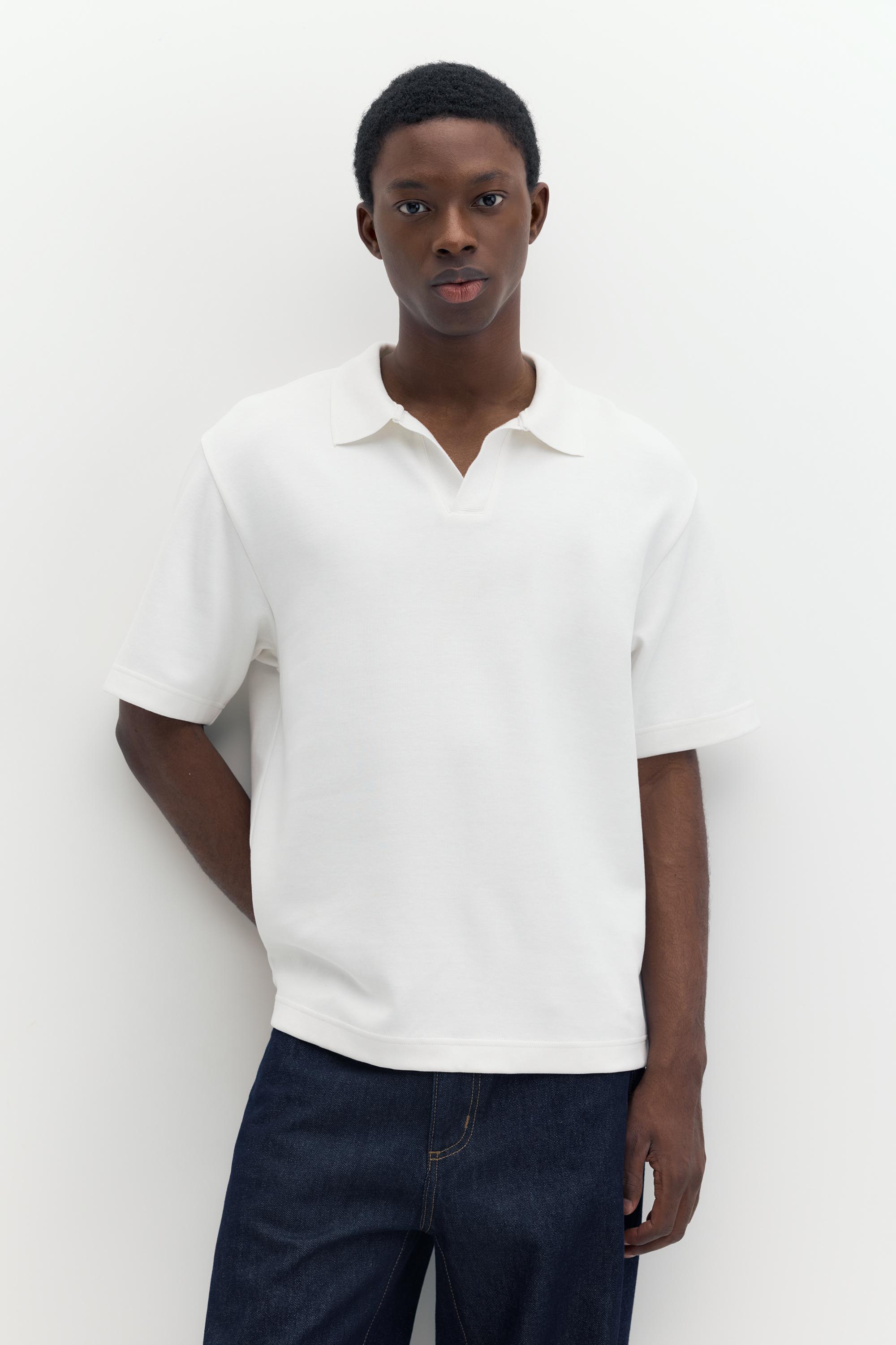 Short sleeve interlock polo shirt — Off white