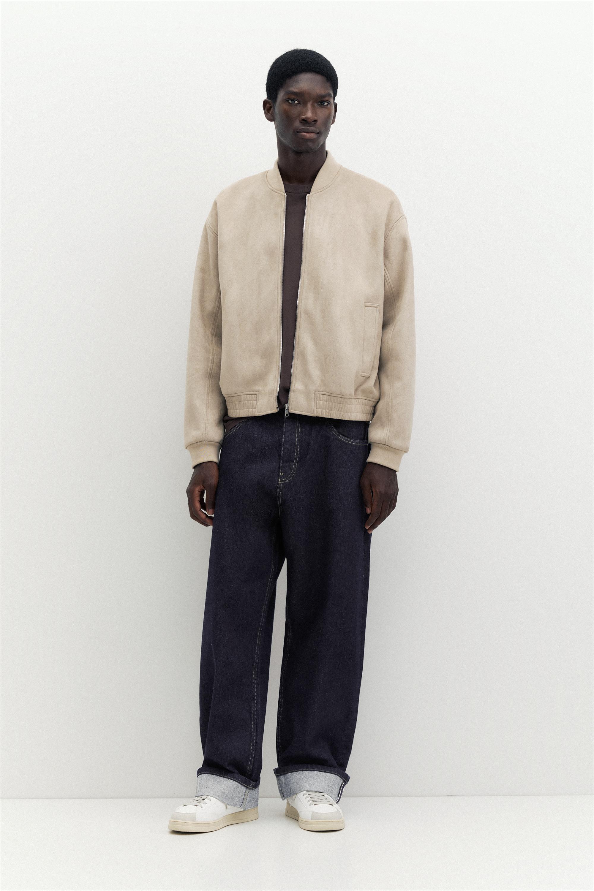 Faux suede bomber jacket — Sand