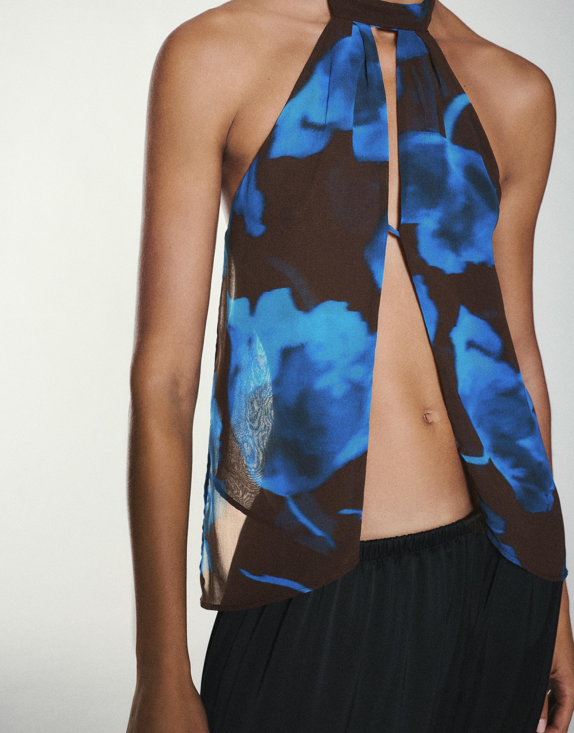Floral halter top — Brown/Blue