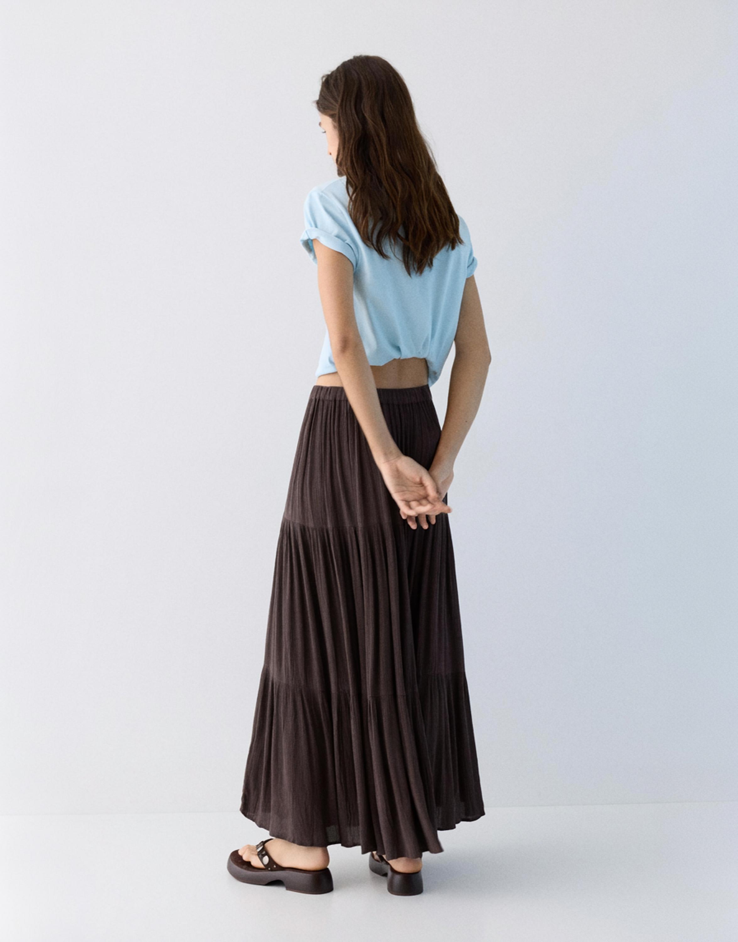 Flowy paneled midi skirt — Brown