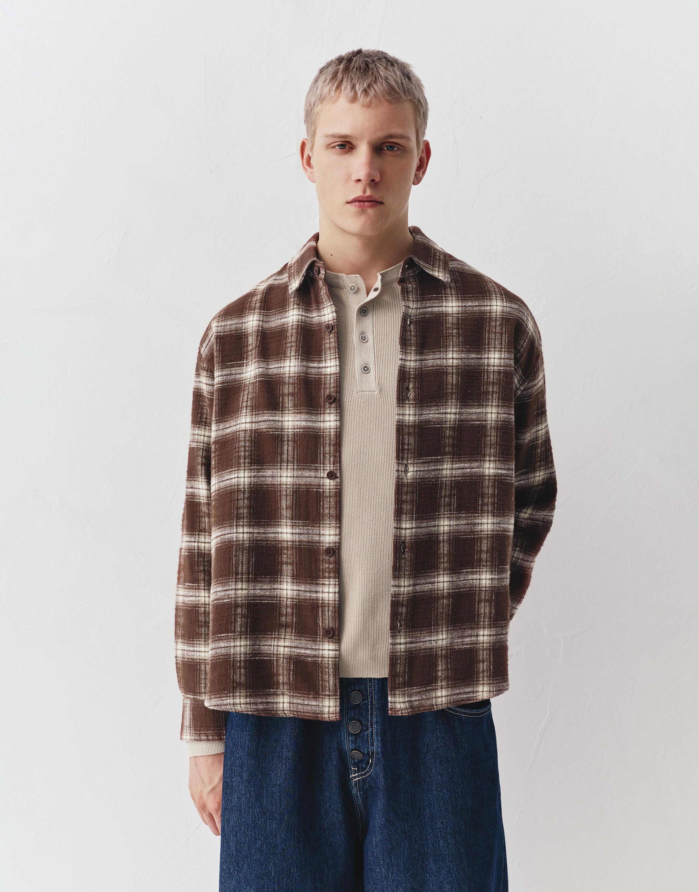 Long sleeve check shirt — Brown