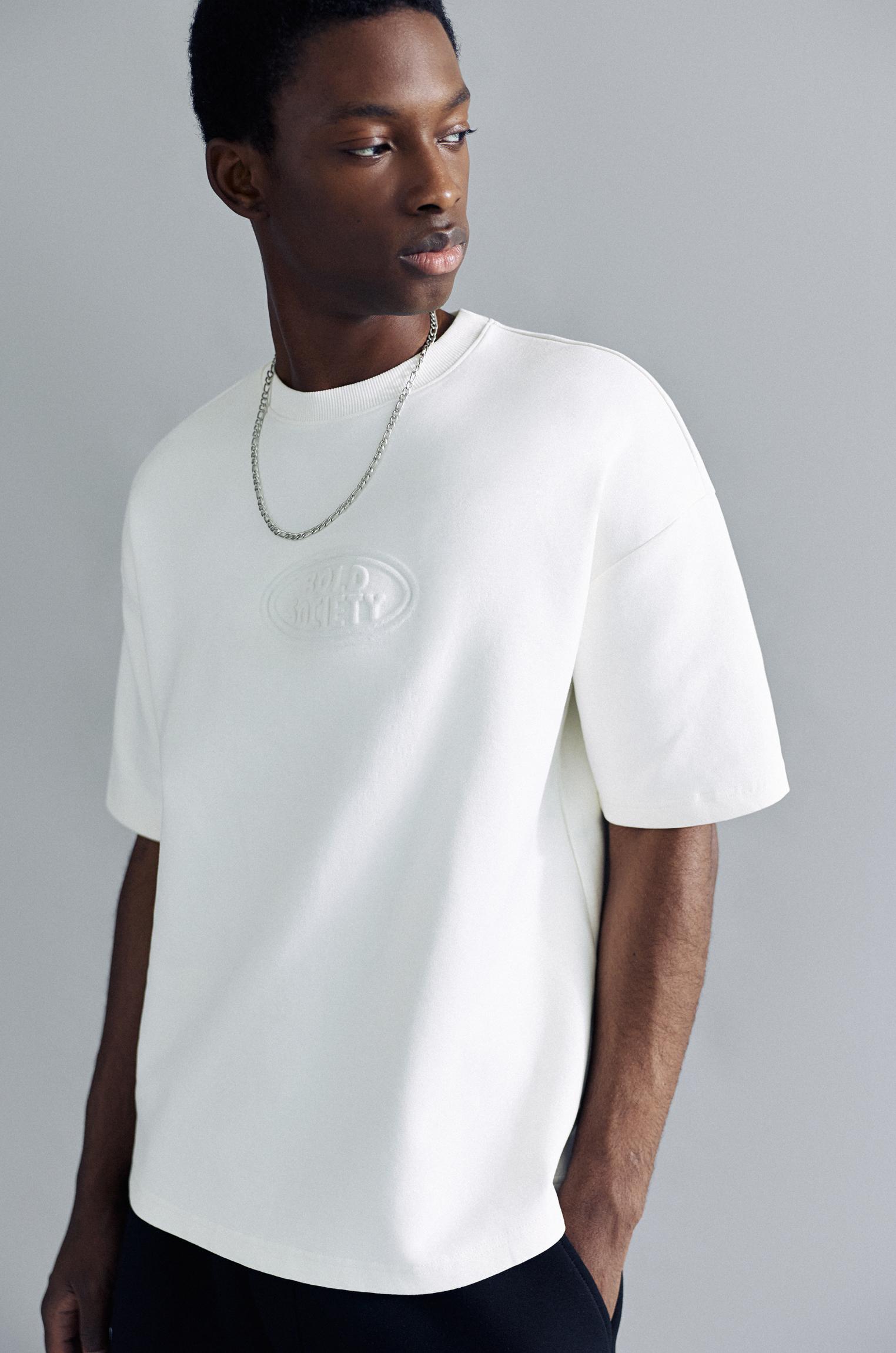 Short sleeve sweatshirt with raised logo — Off white