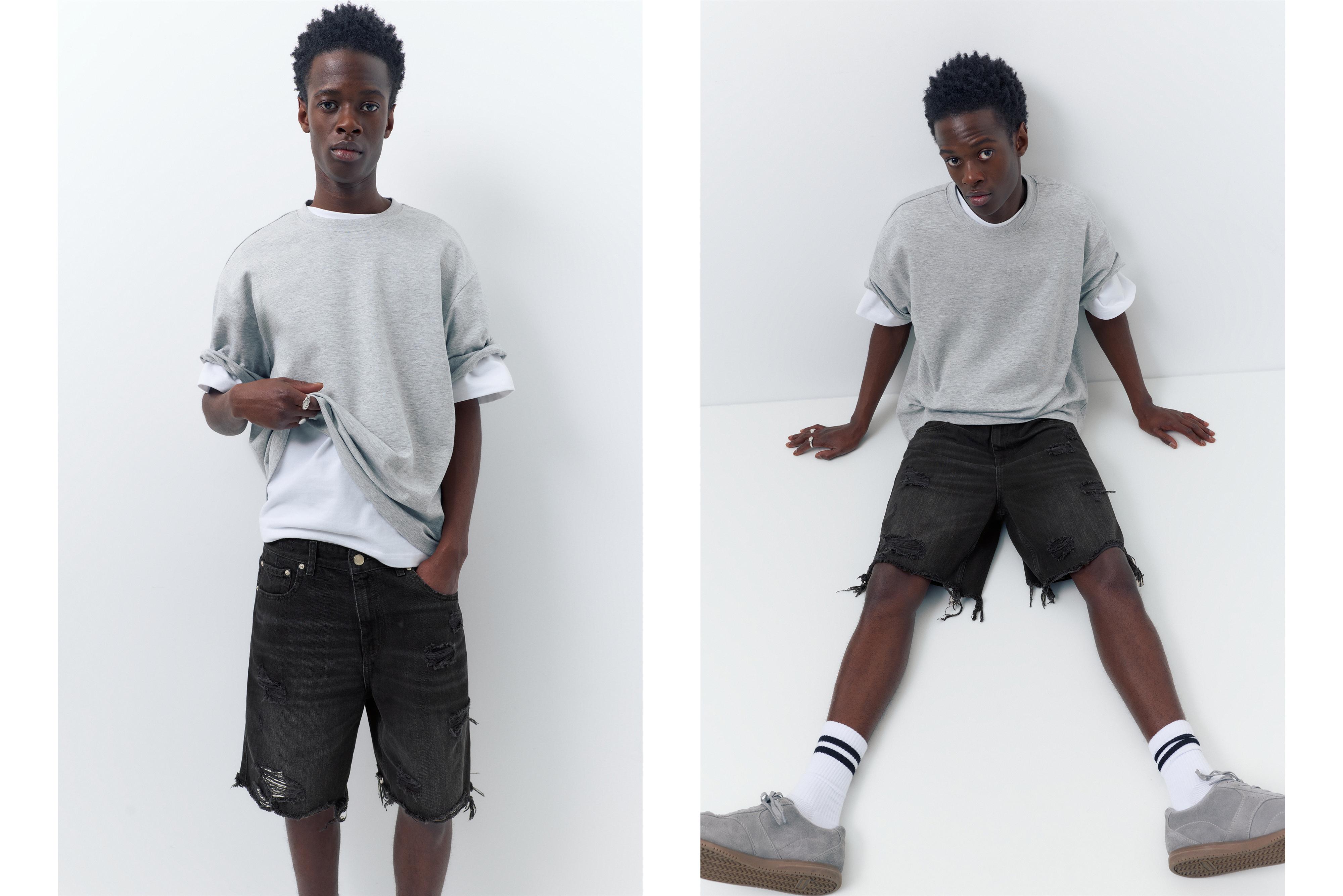 Straight-leg denim Bermuda shorts — Faded black