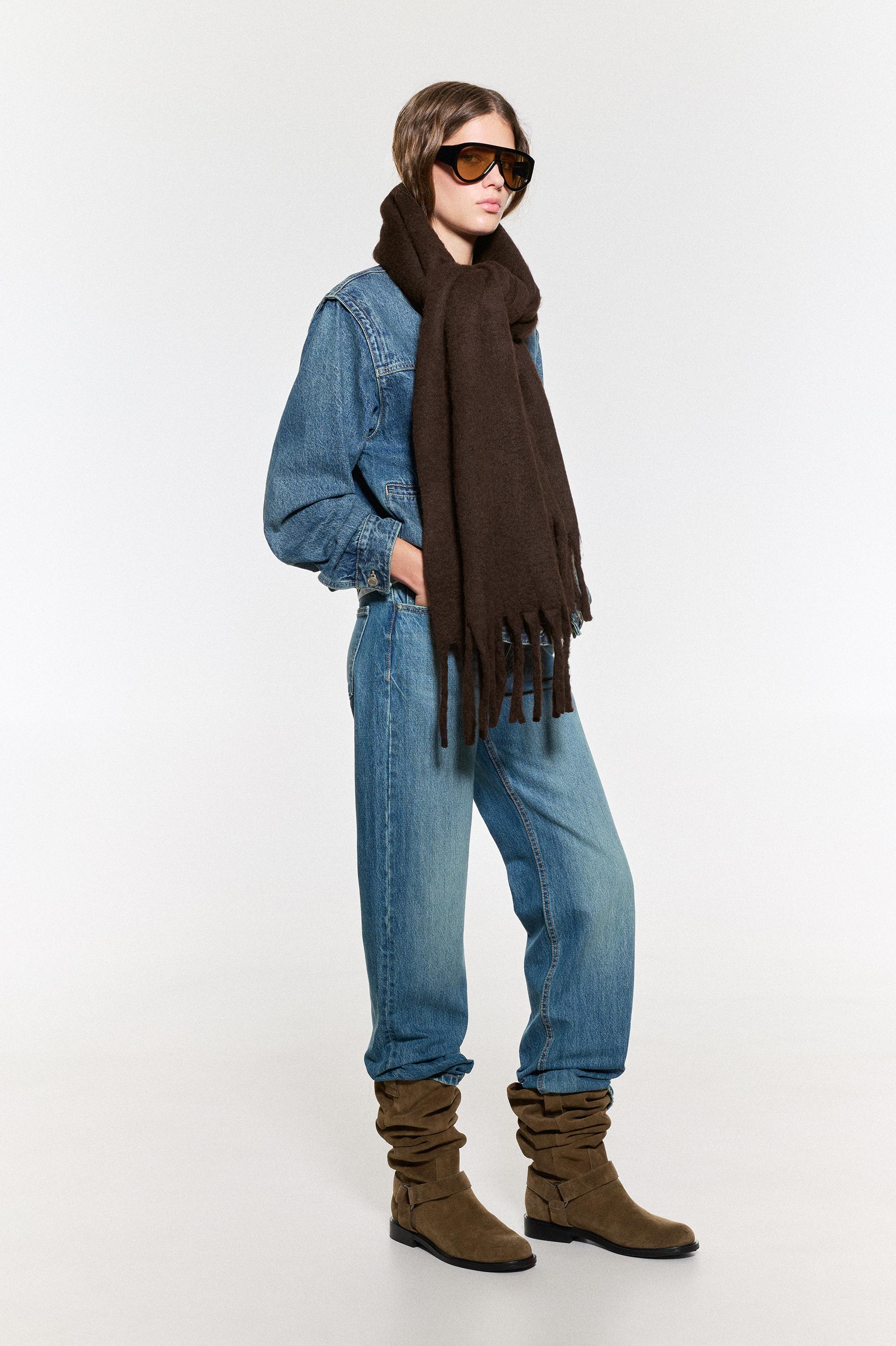 Maxi mohair-effect scarf — Brown