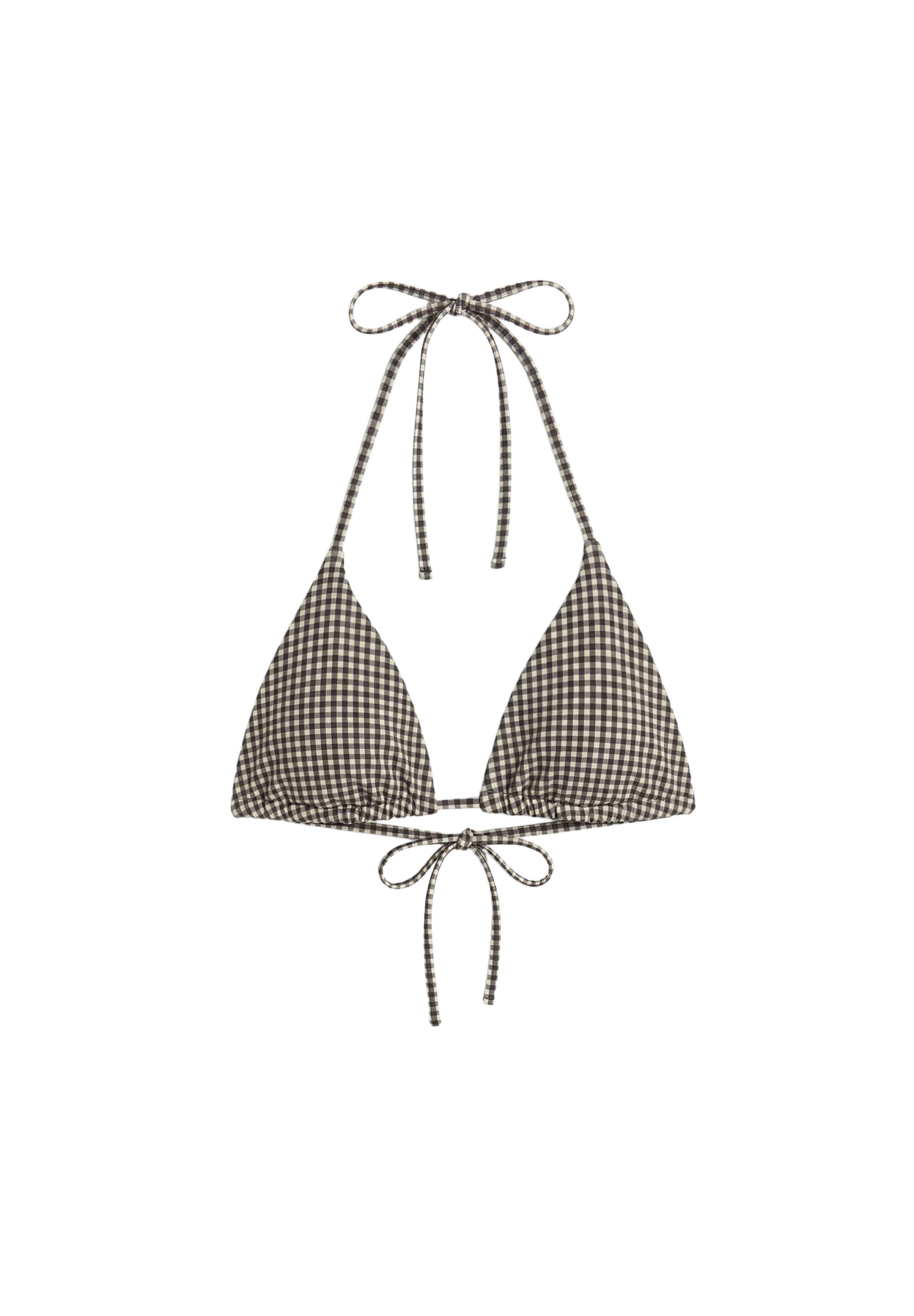 Gingham bikini top — Brown