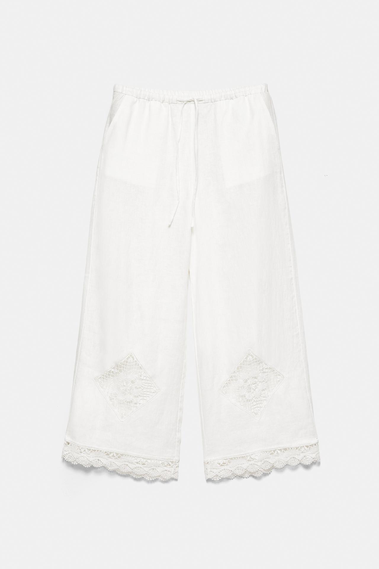 100% linen Encaixe de Camariñas x Pull&Bear trousers — Off white