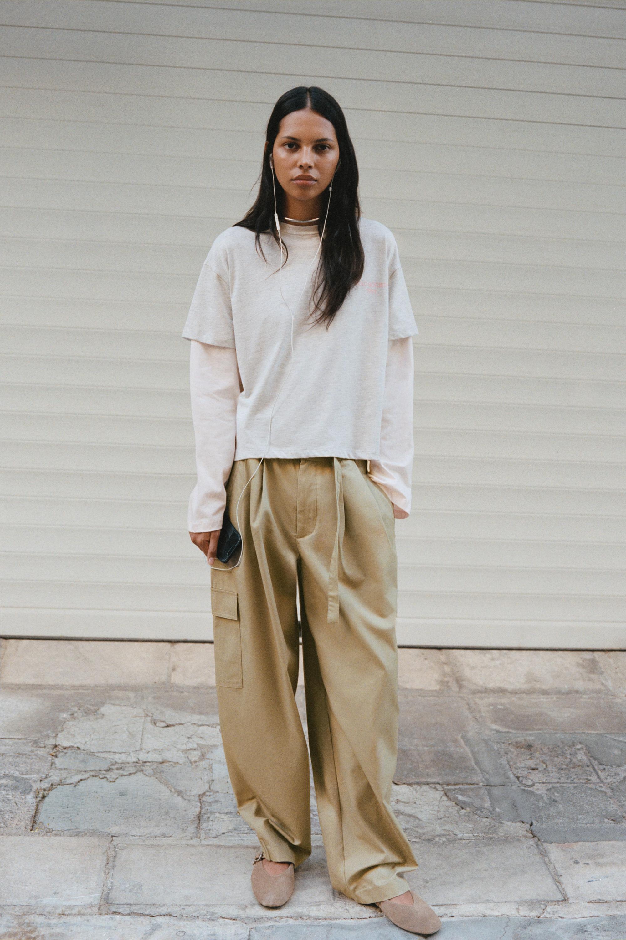 Balloon cargo trousers with belt — Dark camel