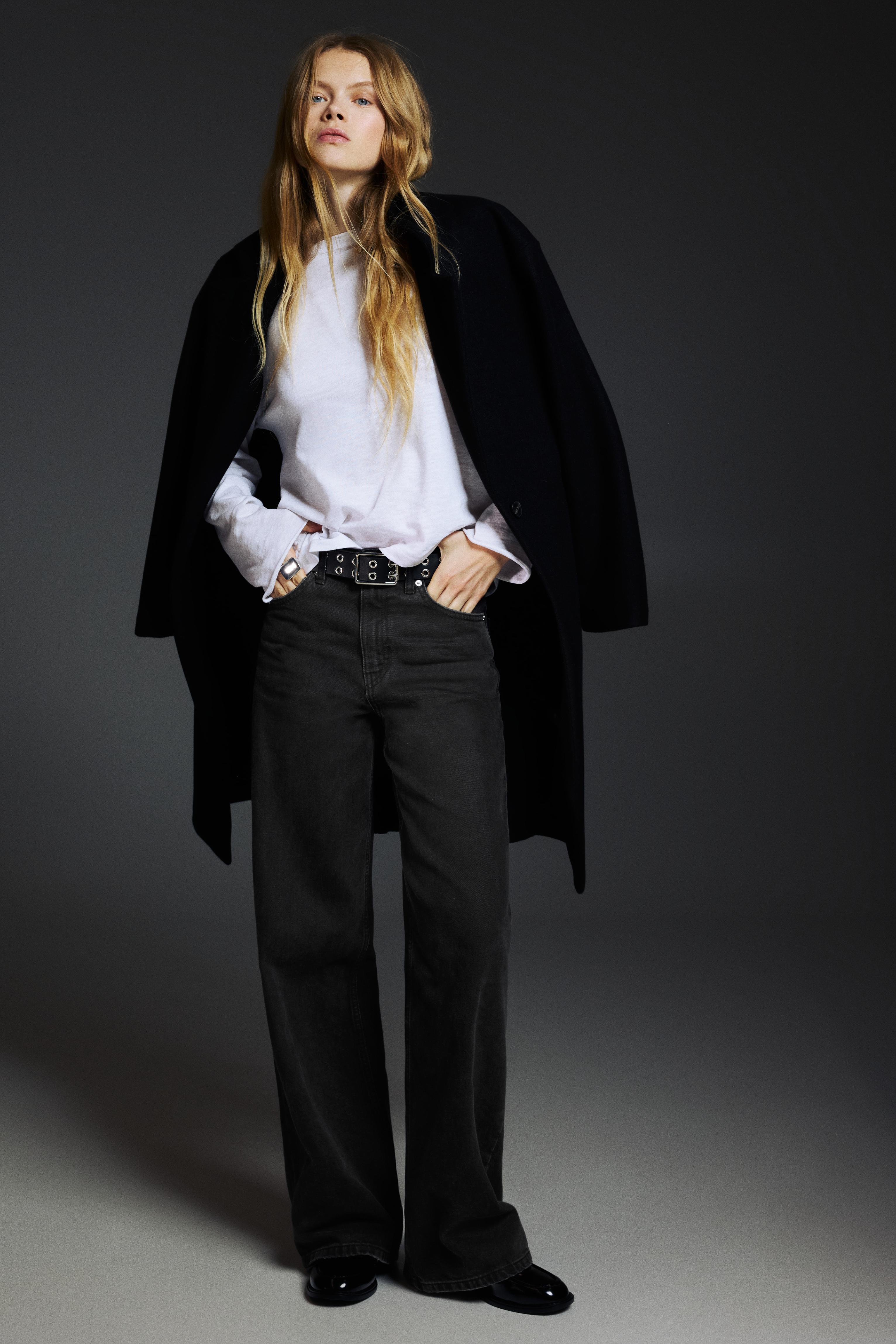High-waist wide-leg jeans — Black