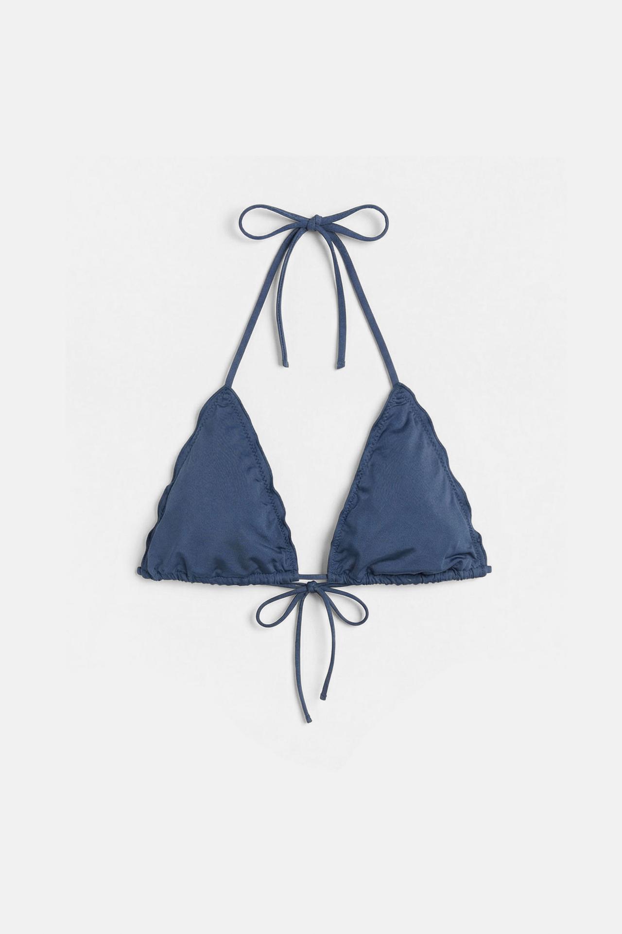 Ruffled triangle bikini top — Blue