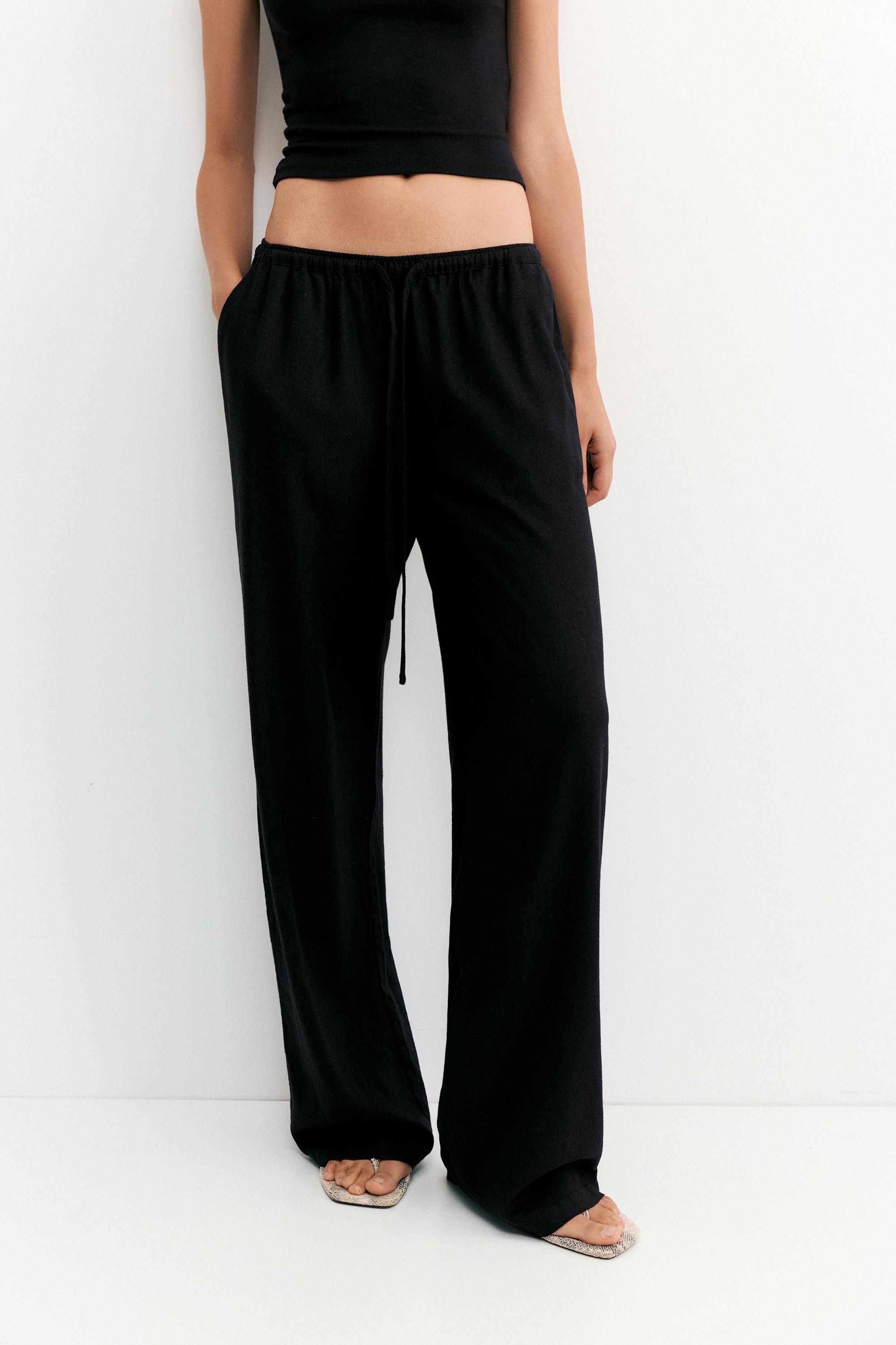 Flowy trousers with linen — Black