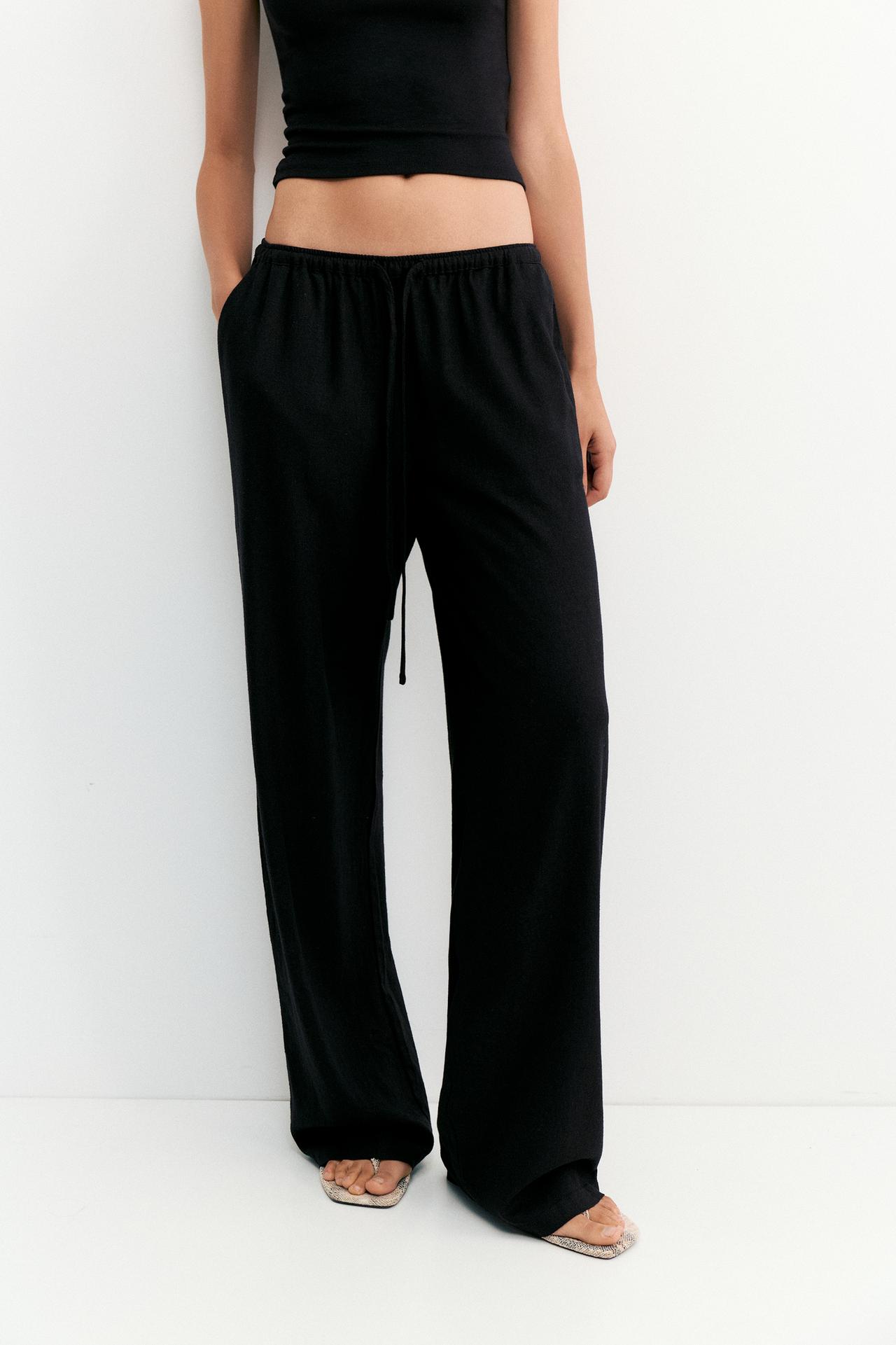 Flowy trousers with linen — Black