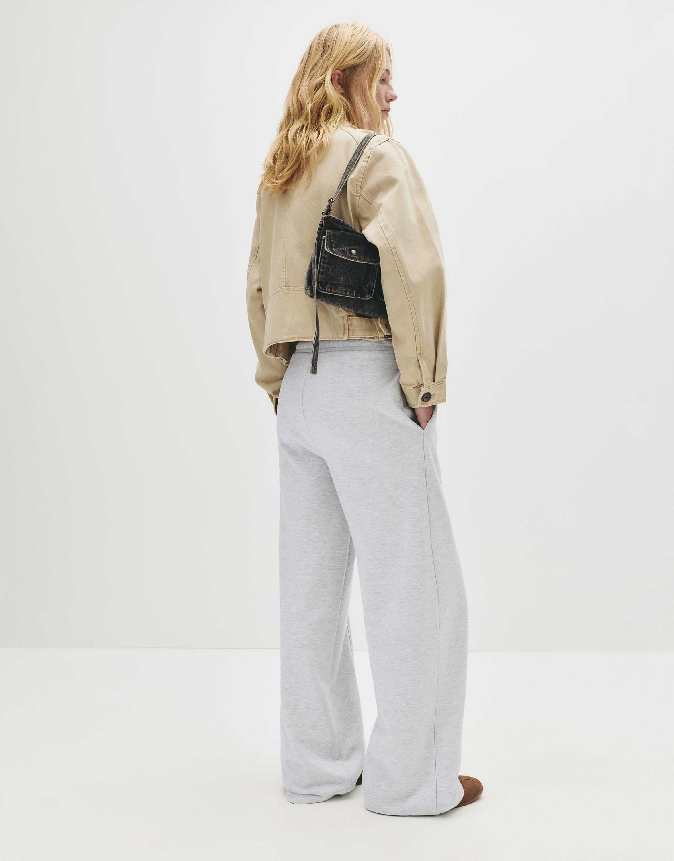 Wide-leg seam detail sweatpants — Grey marl