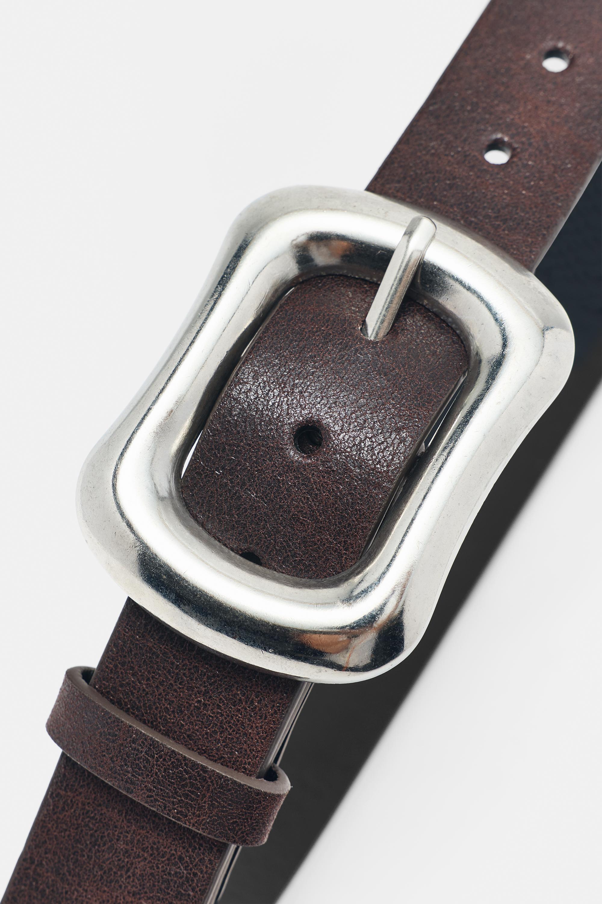 Rectangular buckle belt — Brown