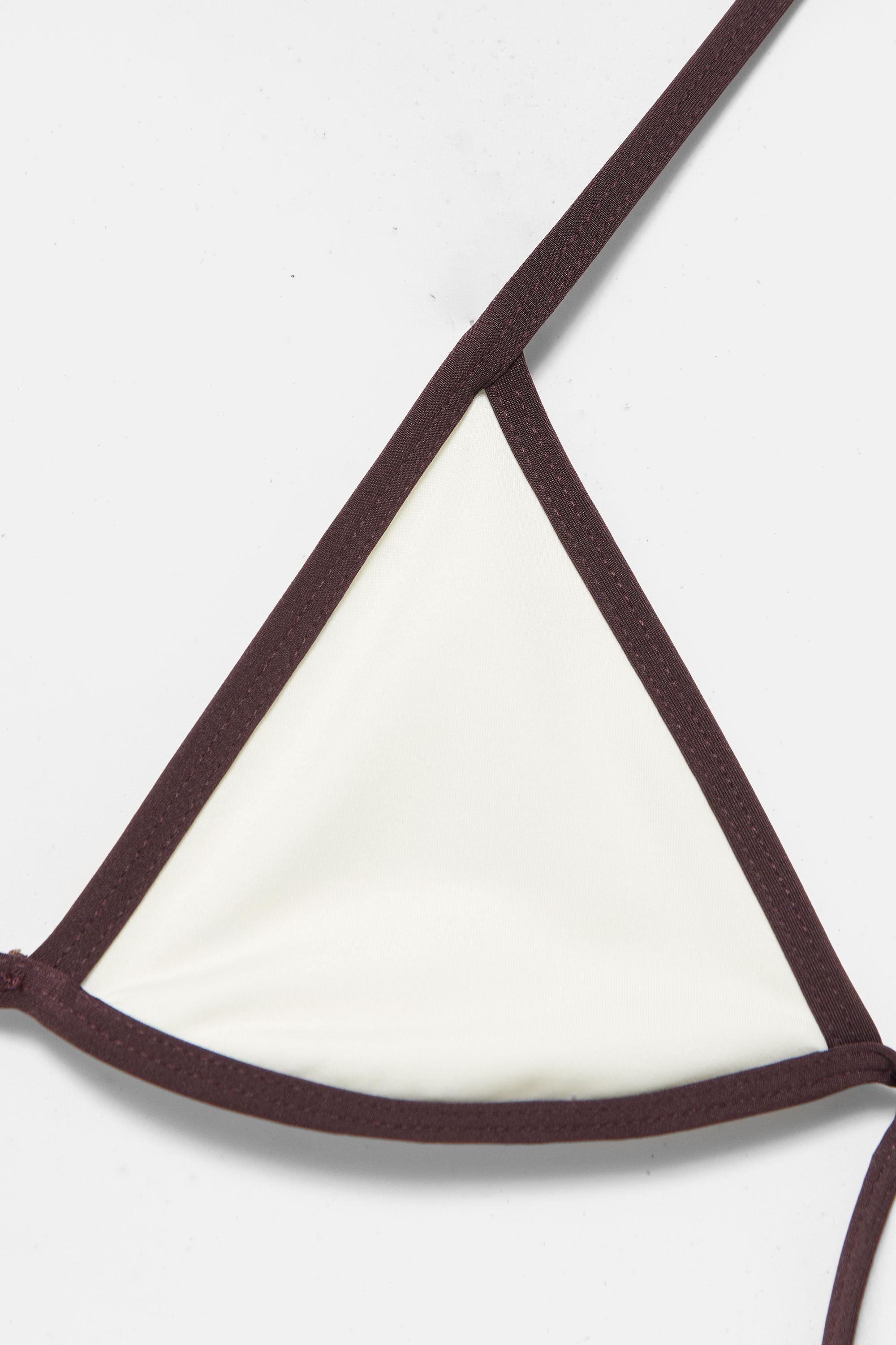 Contrast trim triangle bikini top — White
