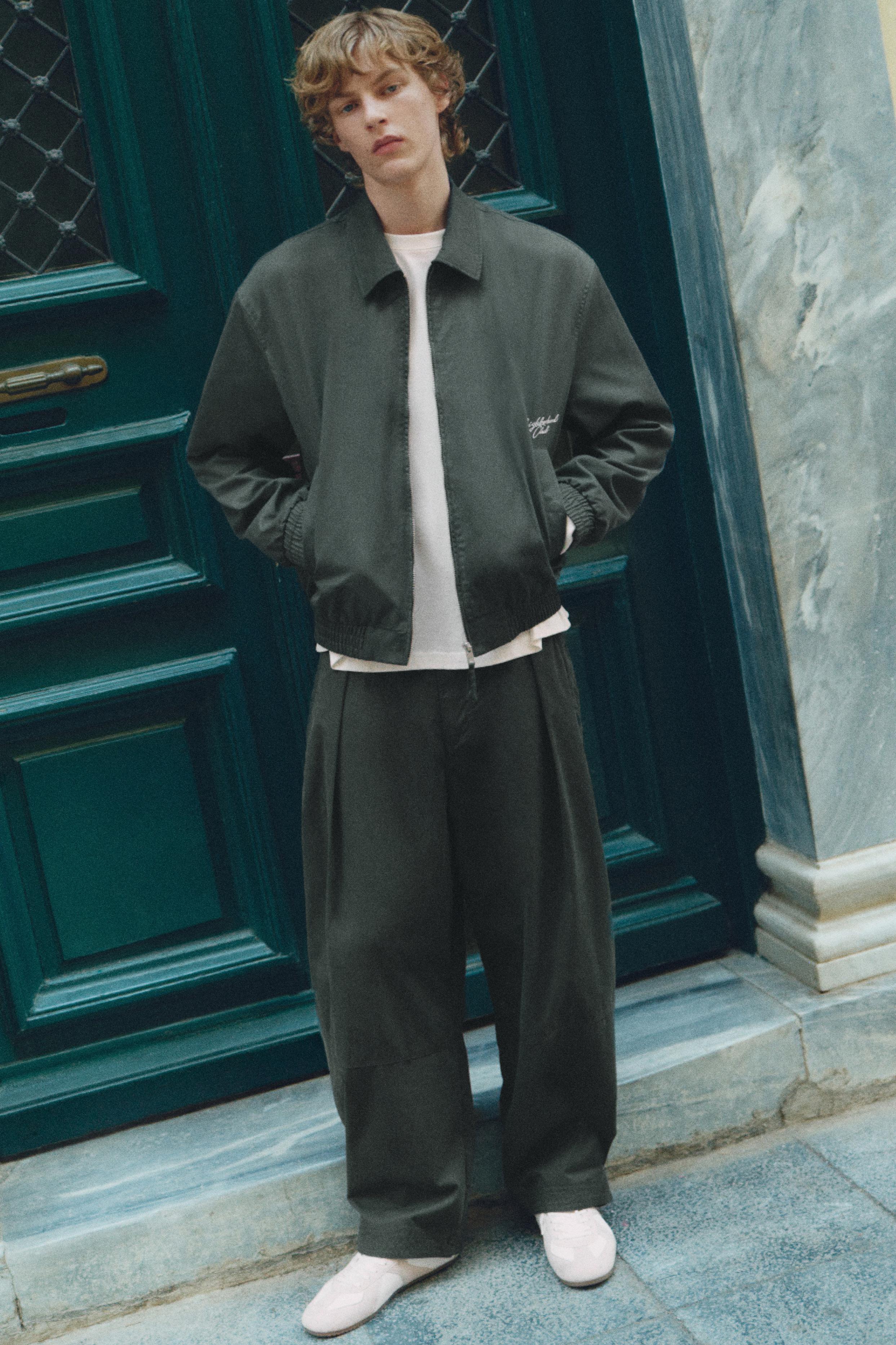 Darted barrel-leg trousers — Bluish green