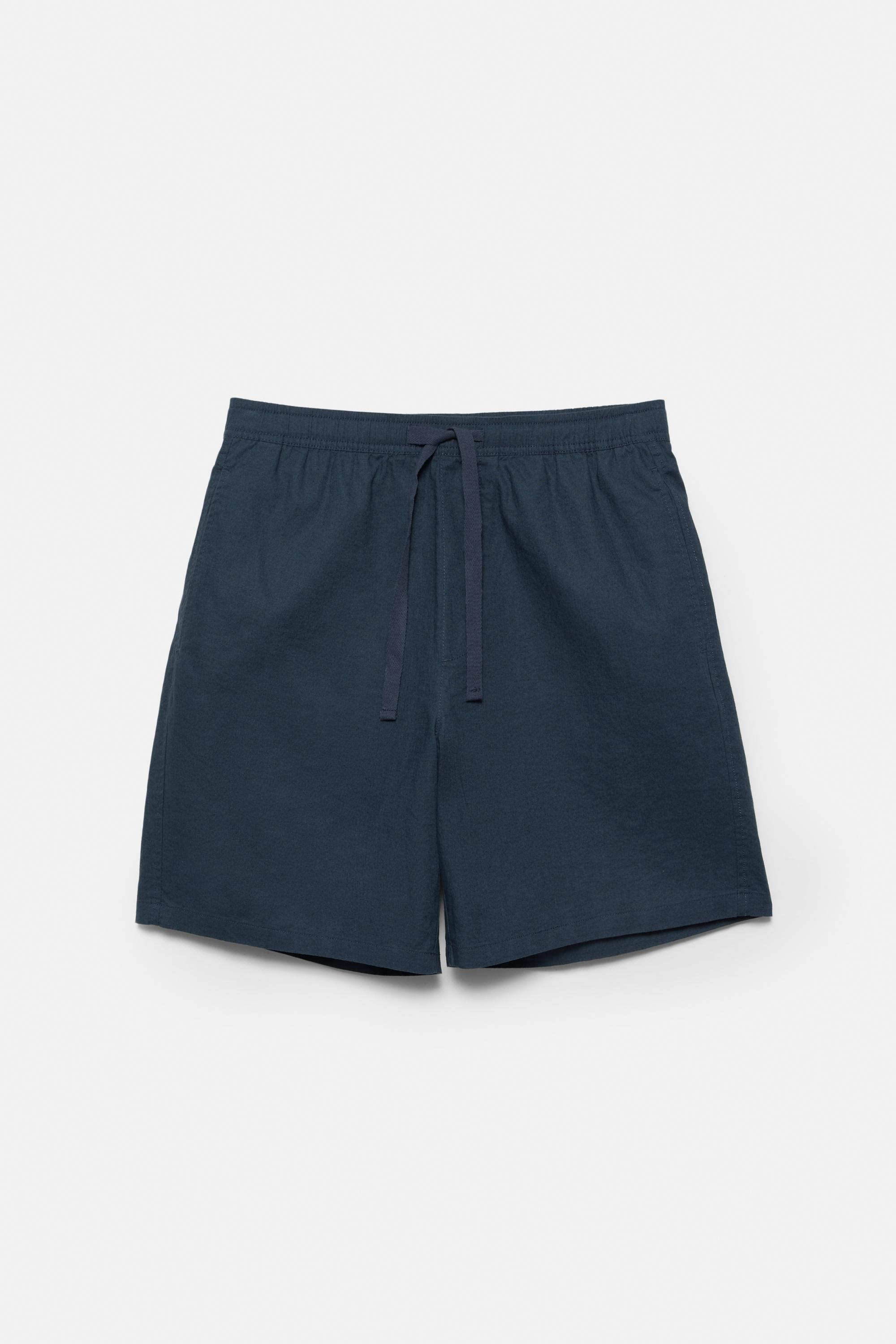 Linen blend Bermuda joggers — Dark blue