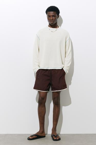 Long sleeve graphic T-shirt with topstitching — Ecru 5