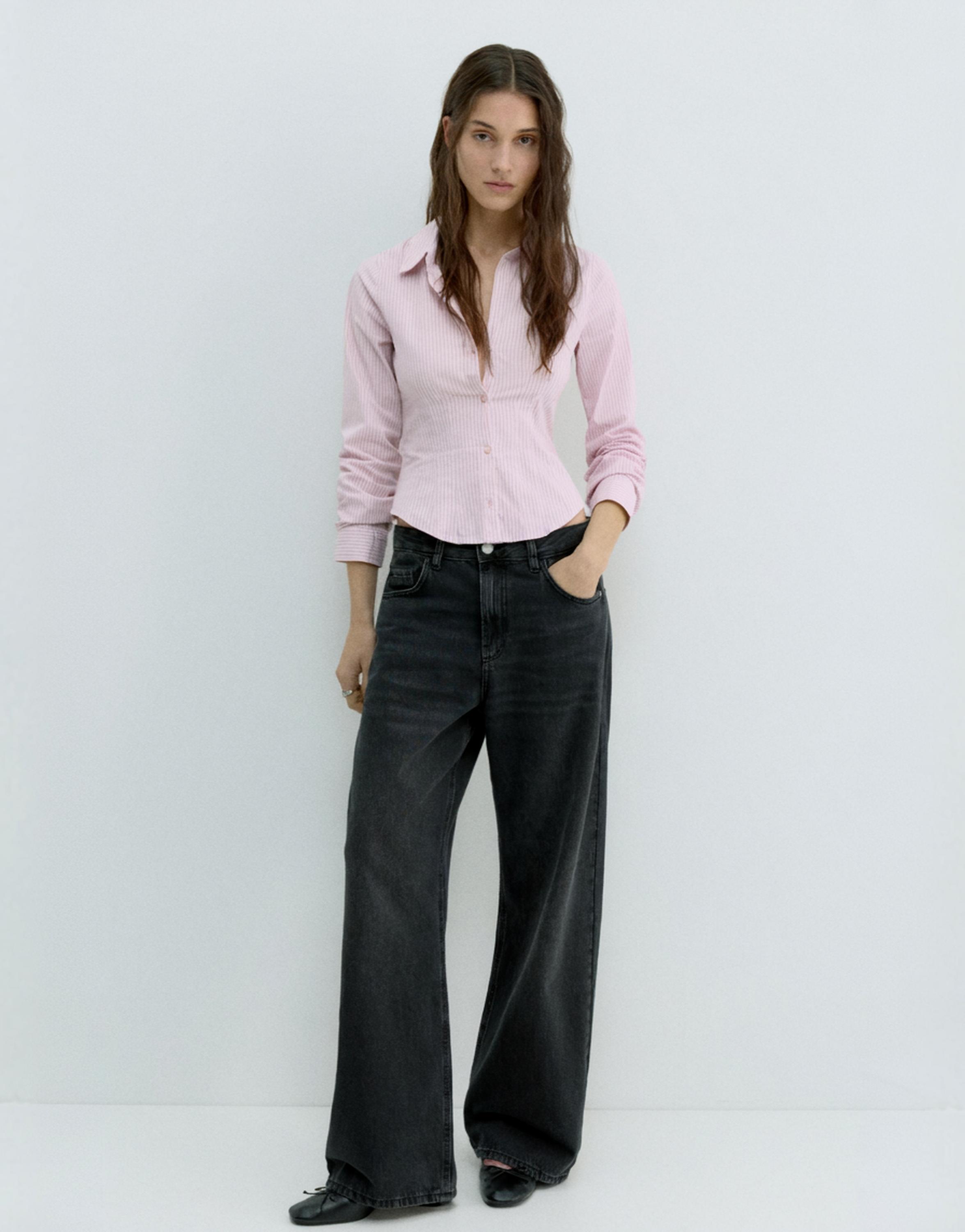 Poplin yırtmaçlı dar kesim gömlek - Görsel 153