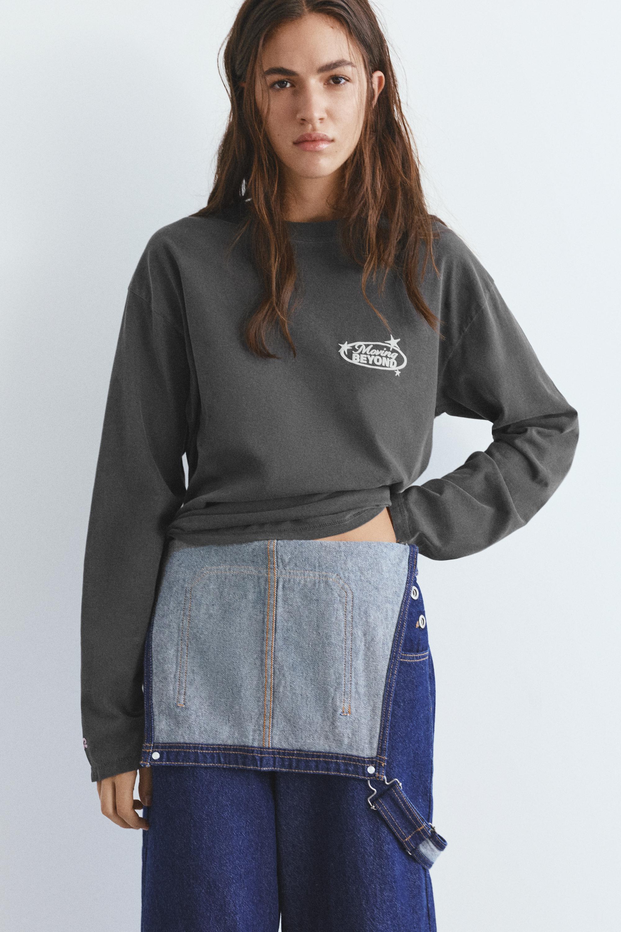 Long sleeve graphic print T-shirt — Faded black