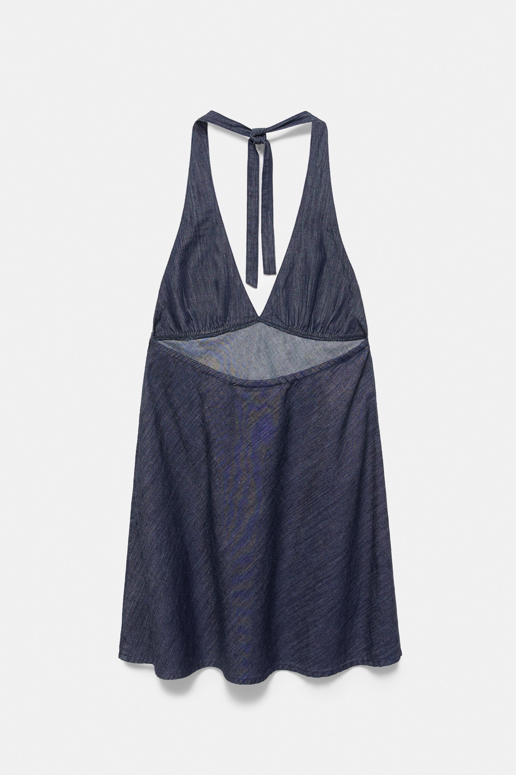 Short denim halter dress — Dark blue