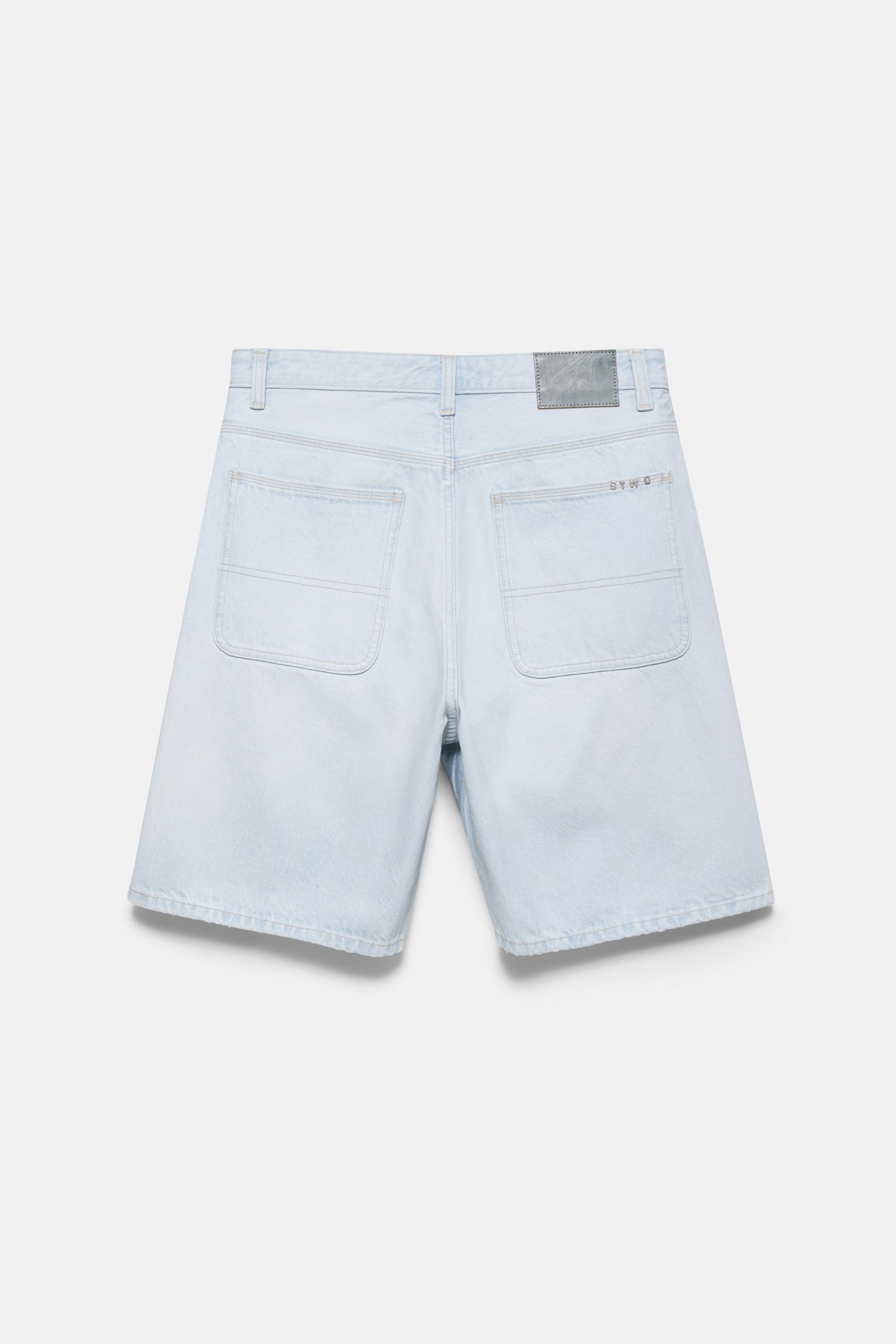 Baggy relaxed fit denim Bermuda shorts — Pale indigo