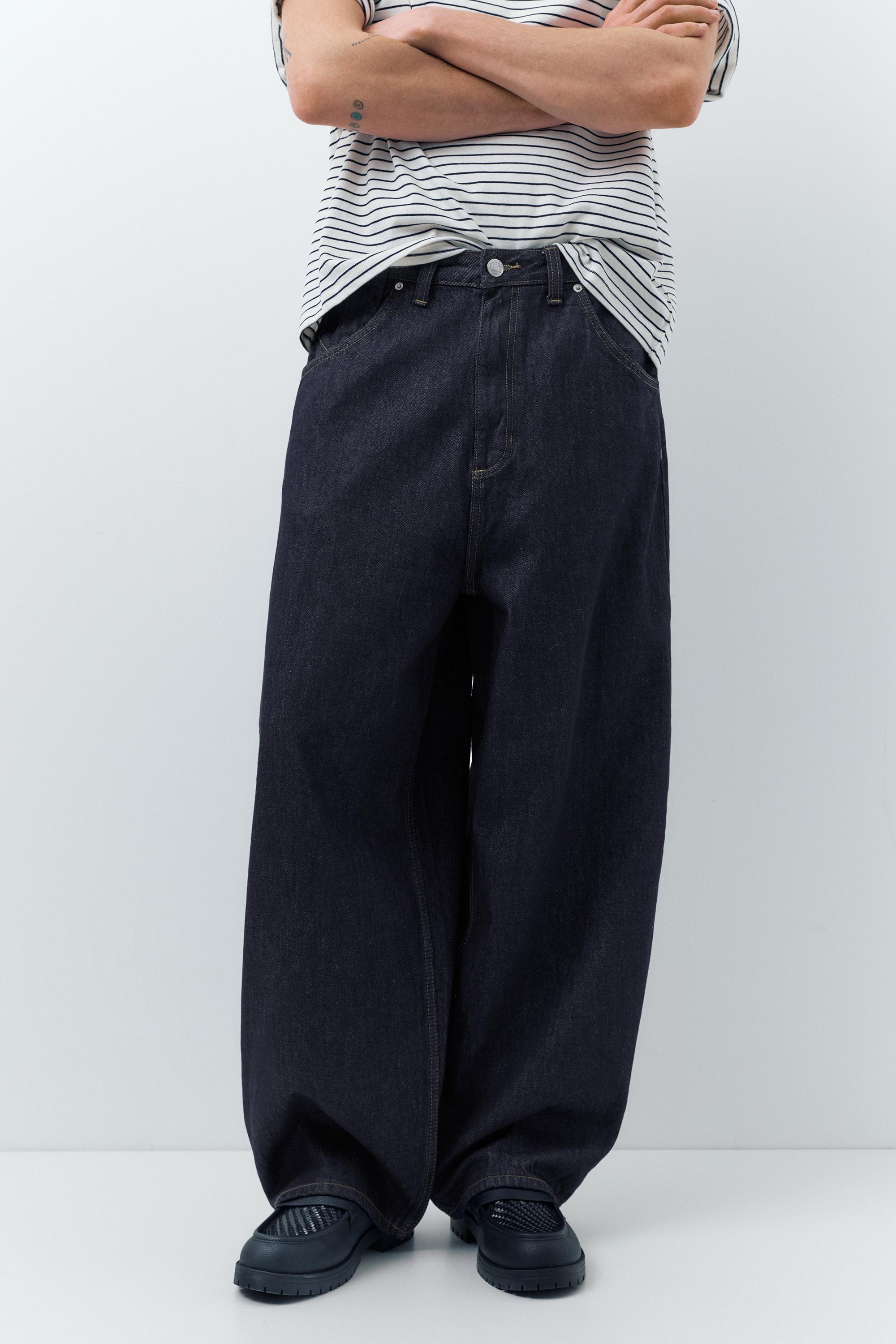Embroidered super baggy jeans — Navy