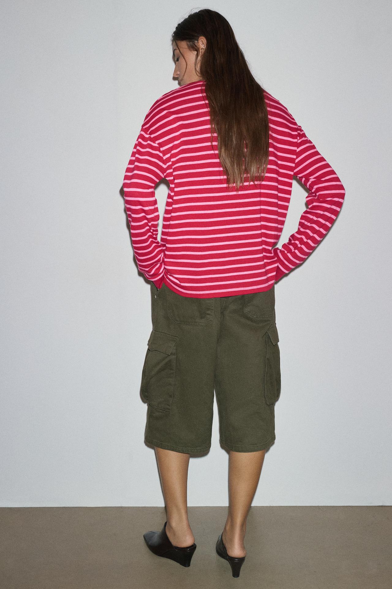 Oversize long sleeve striped T-shirt — Striped