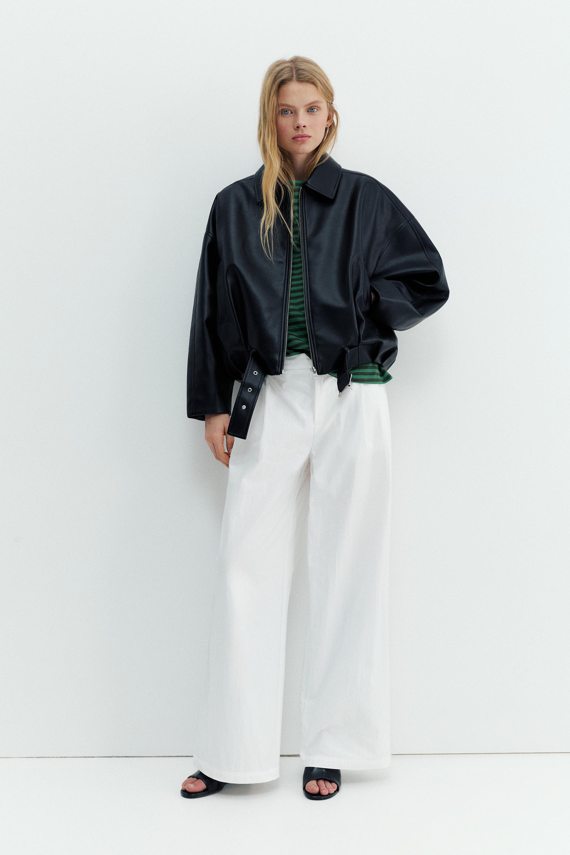 Beyaz çift pensli pantolon