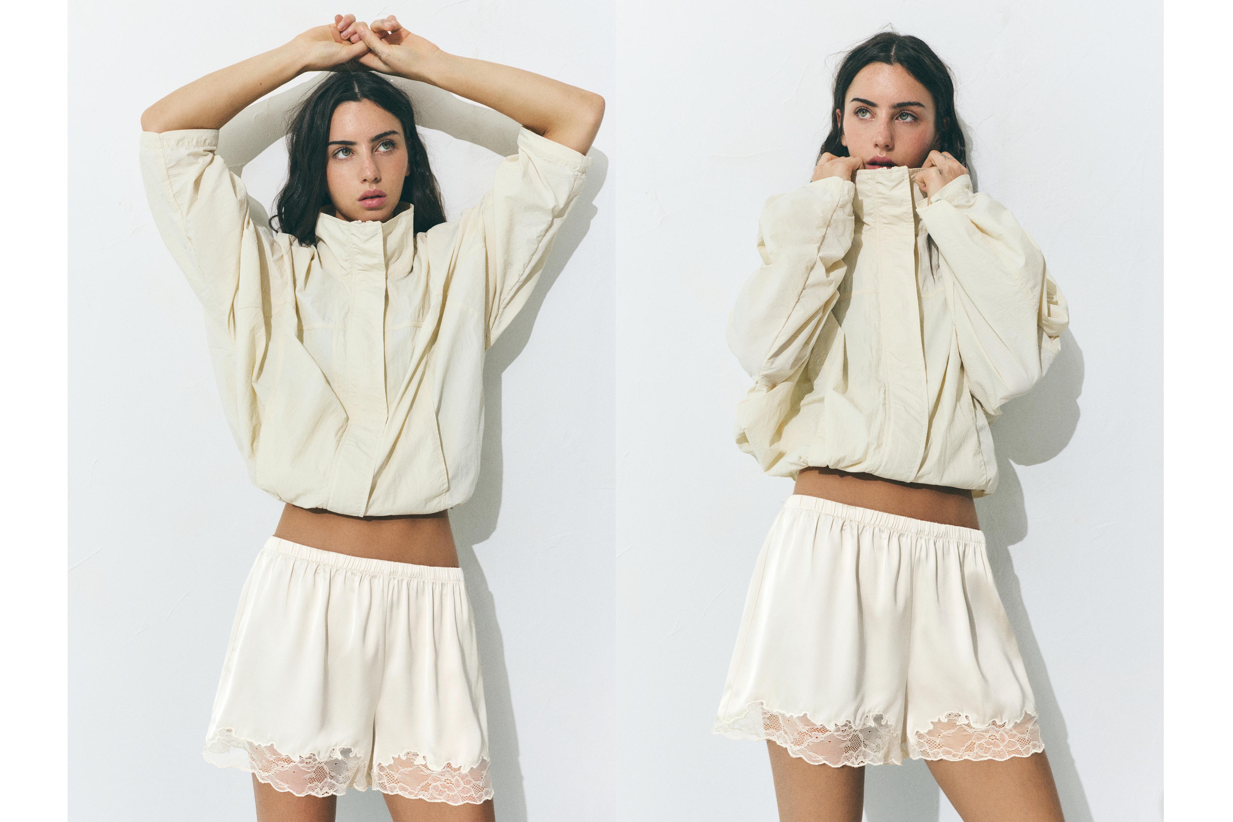 Satin lace cami shorts — Ecru