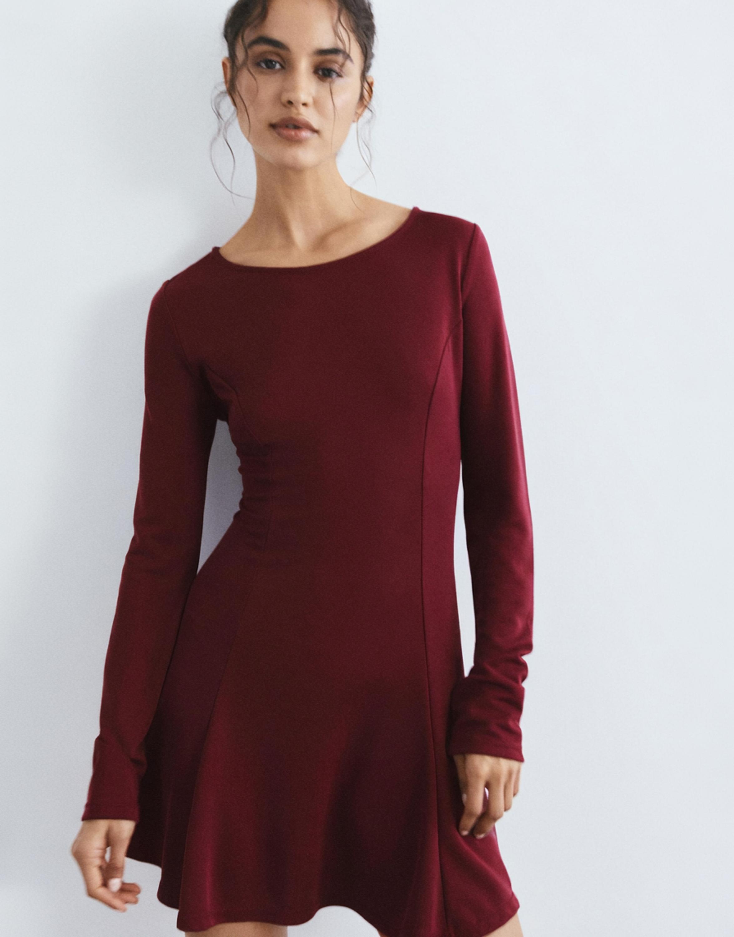 Short cupro dress with a flowing hem — Wine