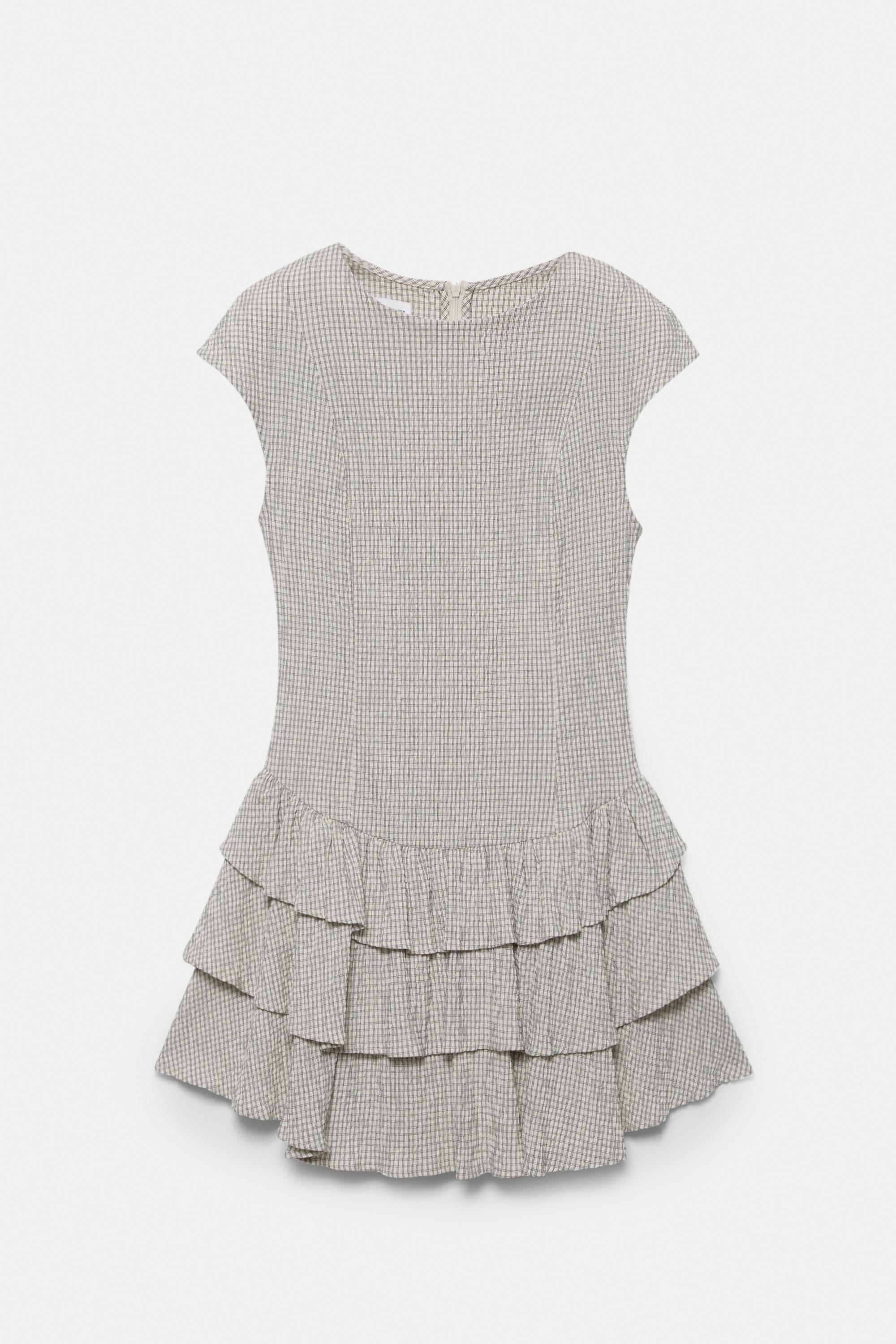Short checked dress with ruffled hem — Ice