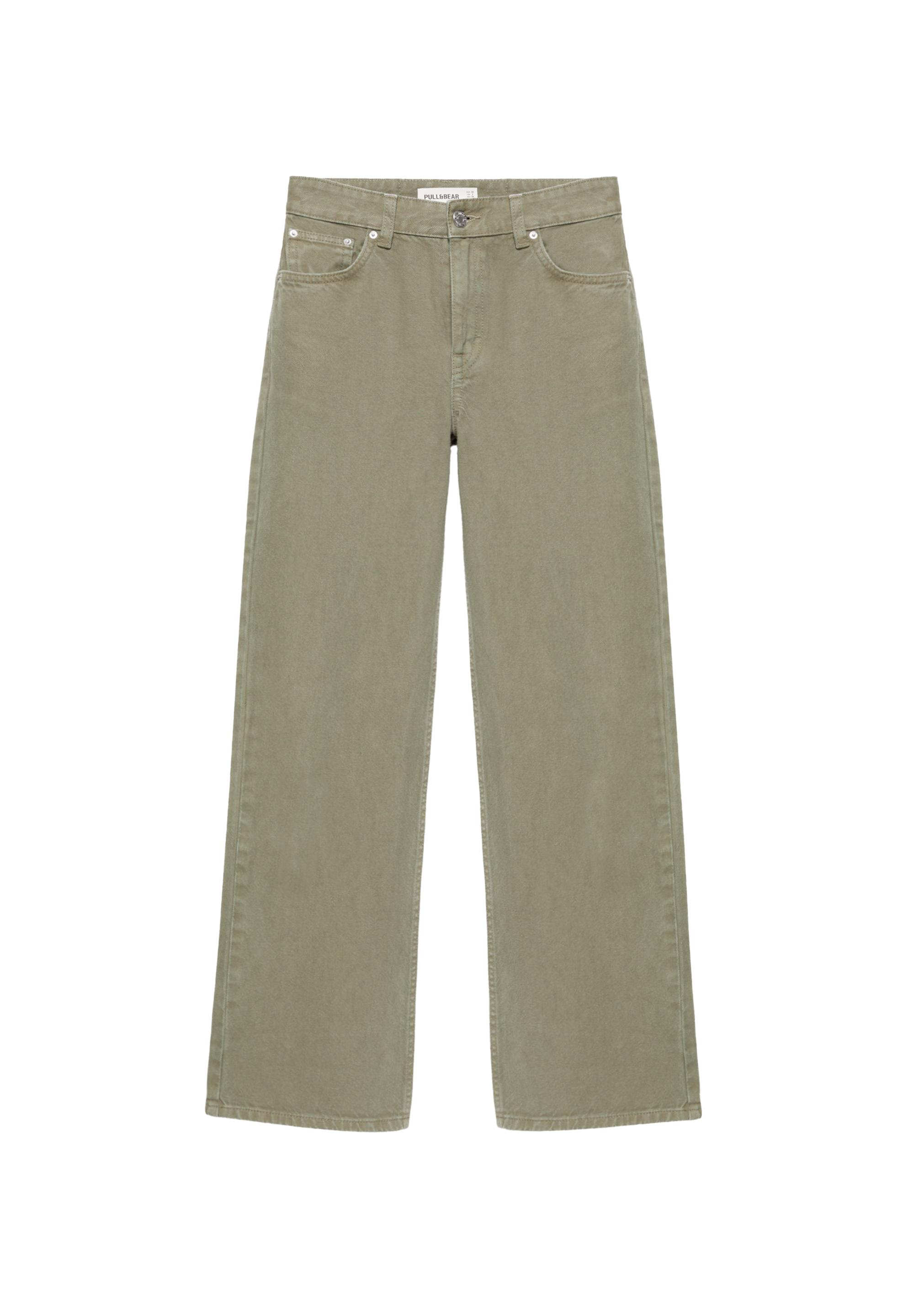 High-waist wide straight-leg jeans — Khaki