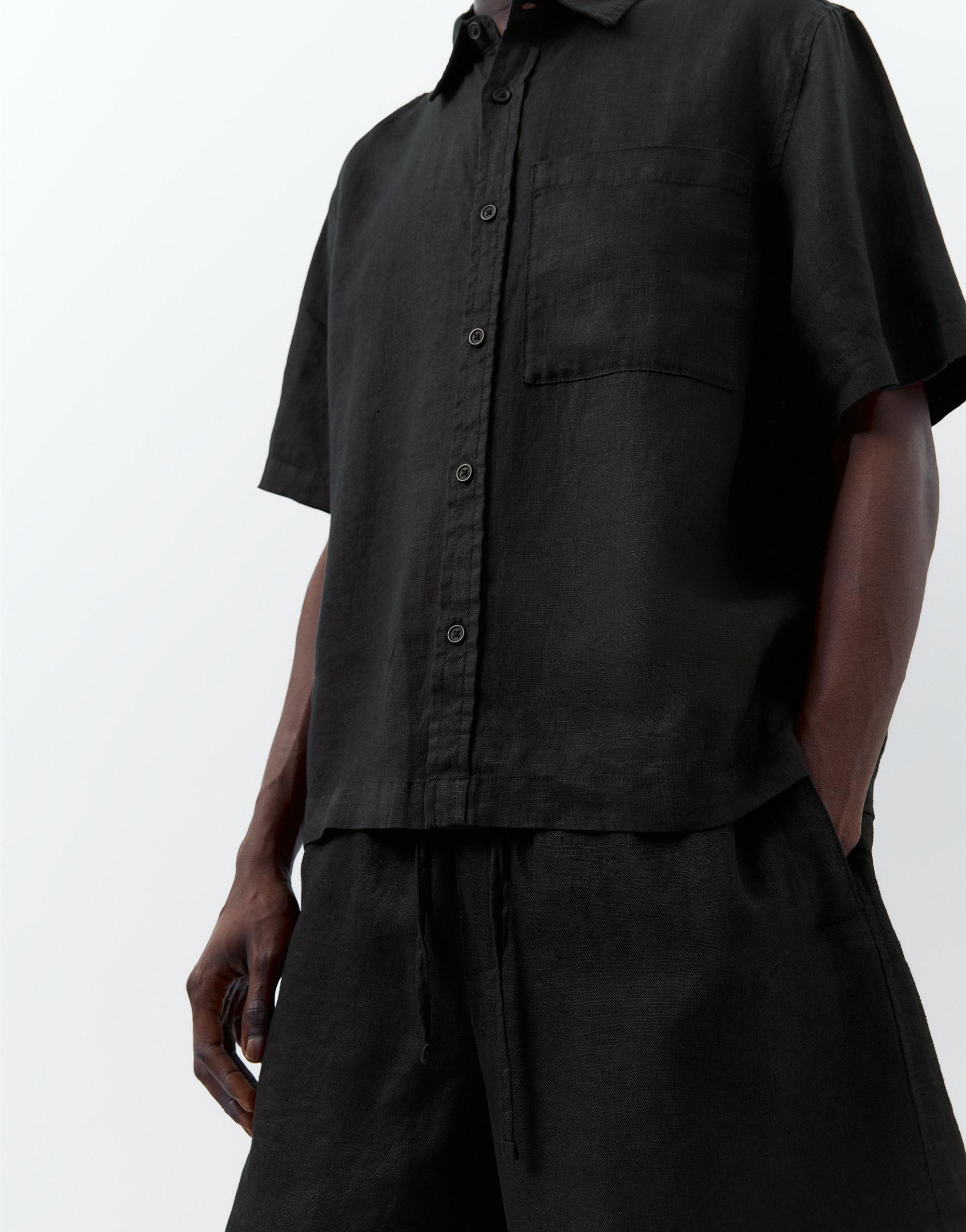 100% linen short sleeve shirt — Black