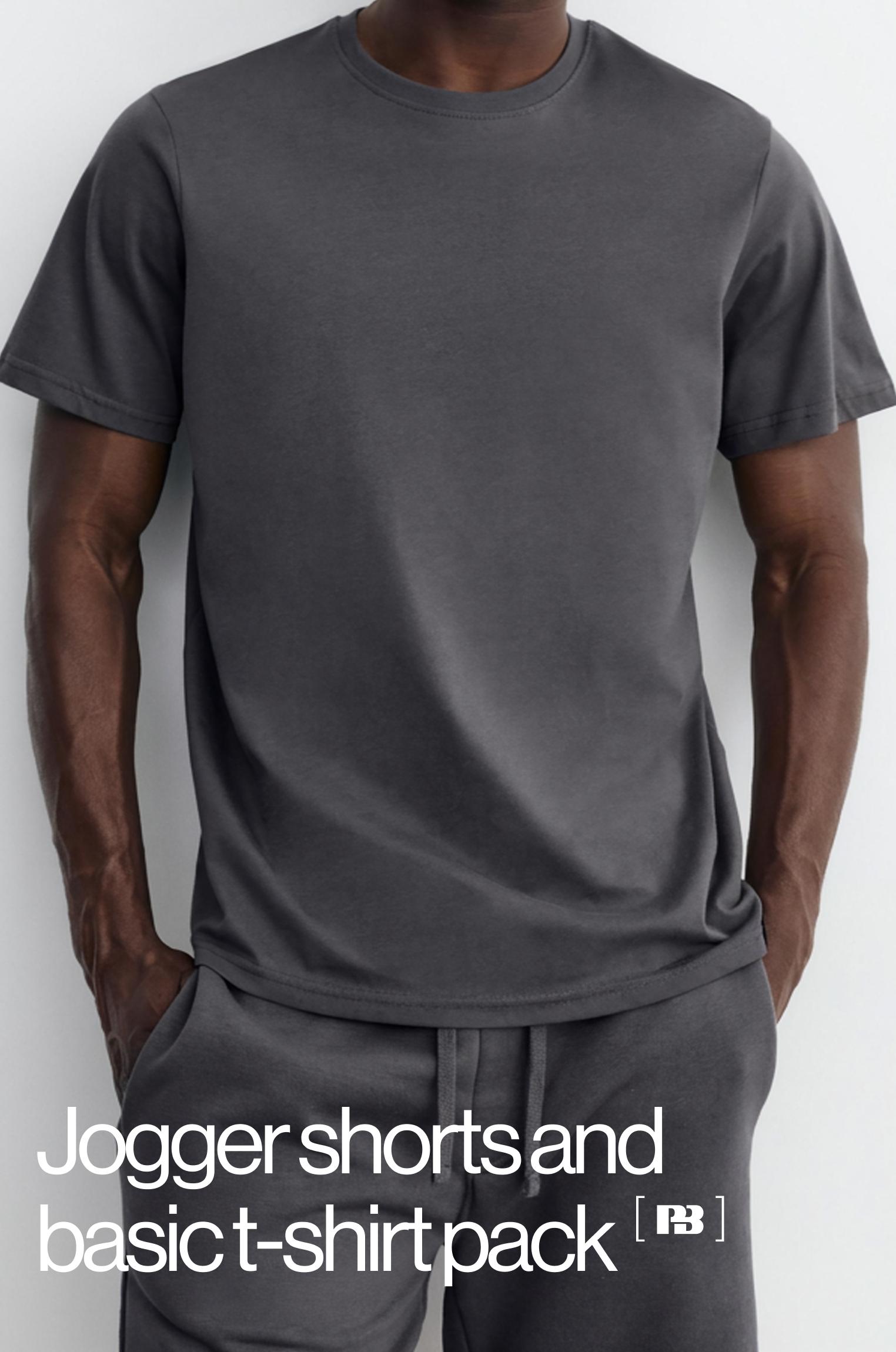 Pack of Bermuda jogger shorts and T-shirt — Anthracite grey