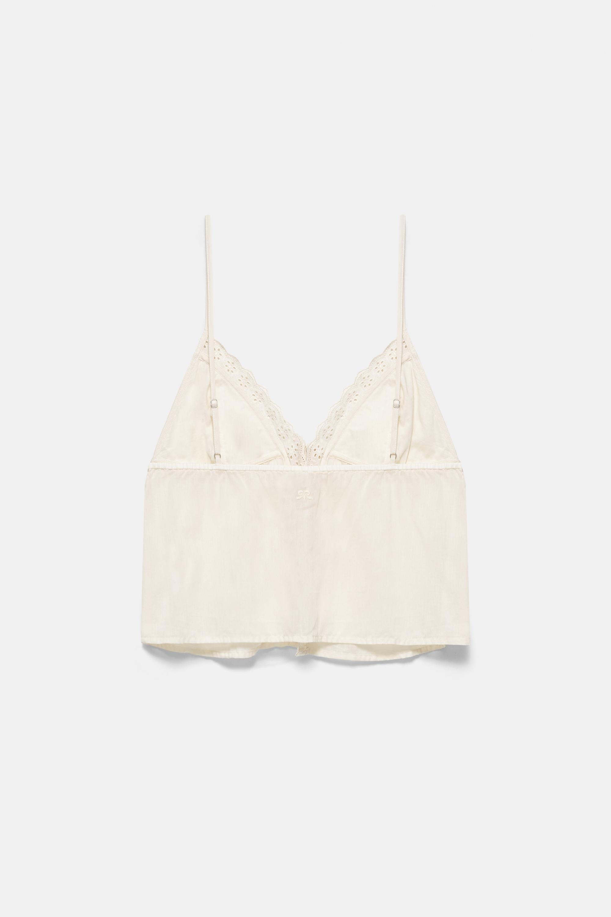 Strappy top with lace trim — Beige