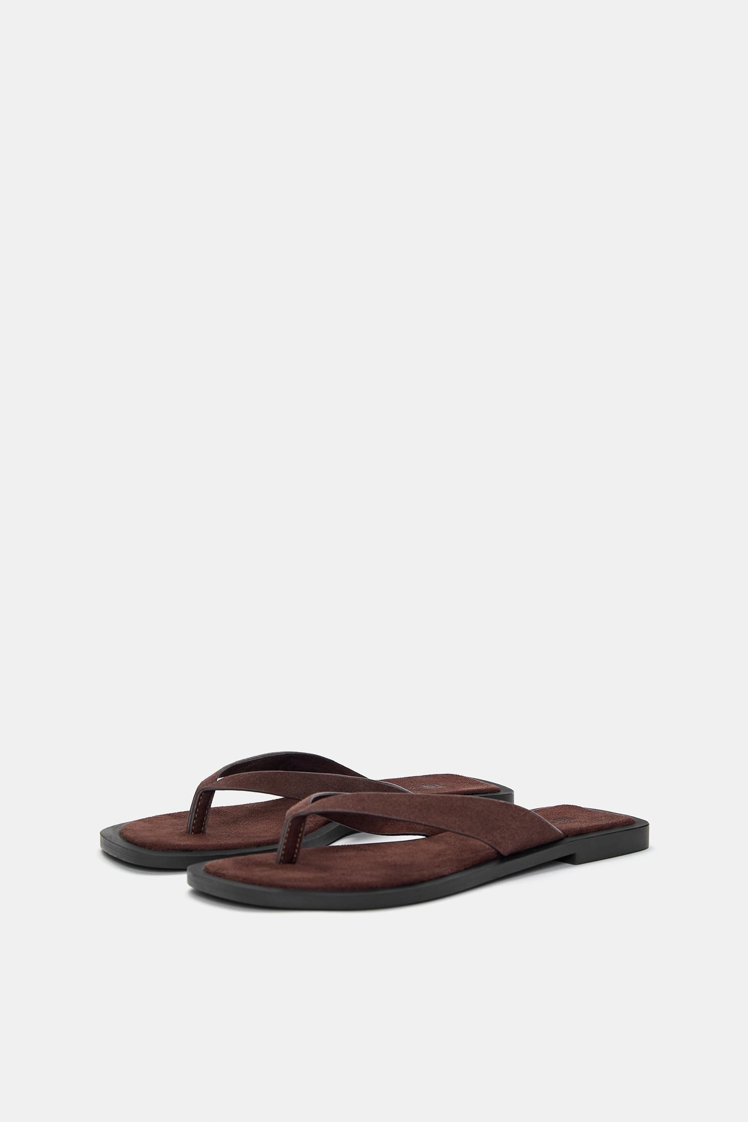 Flat leather sandals — Brown