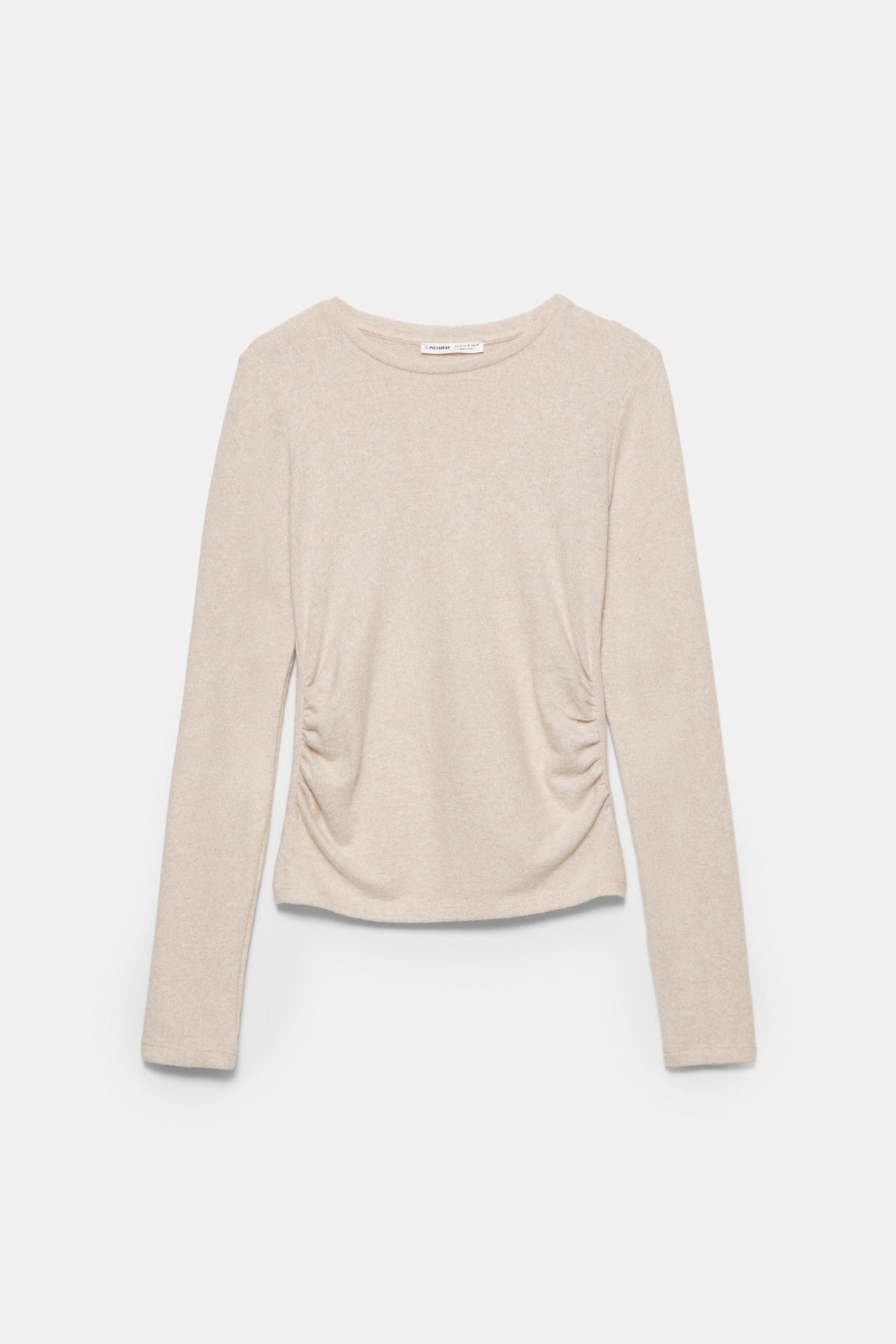 Soft touch gathered T-shirt — Ecru