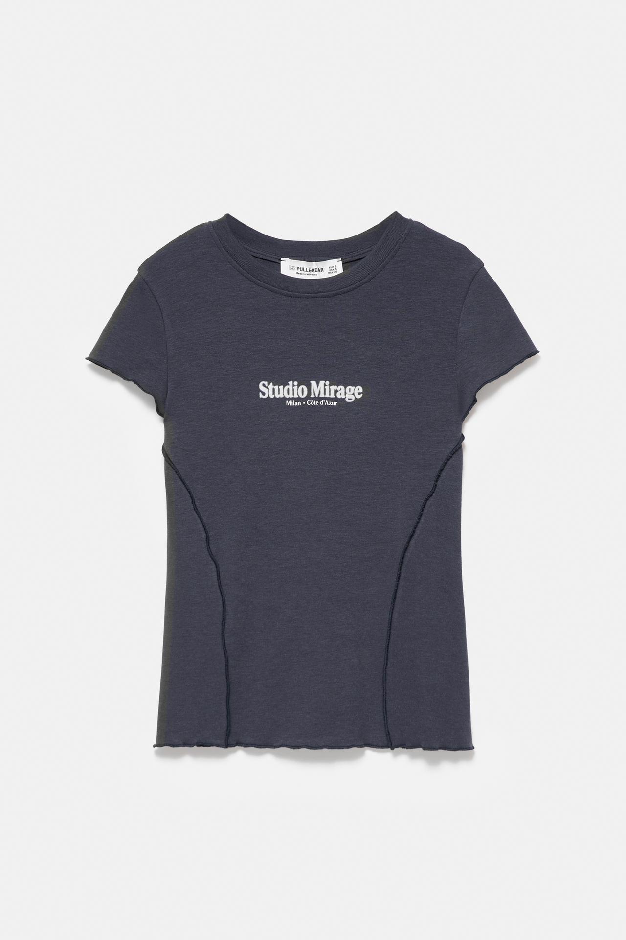 Slim fit graphic T-shirt with raised seams — Grey blue