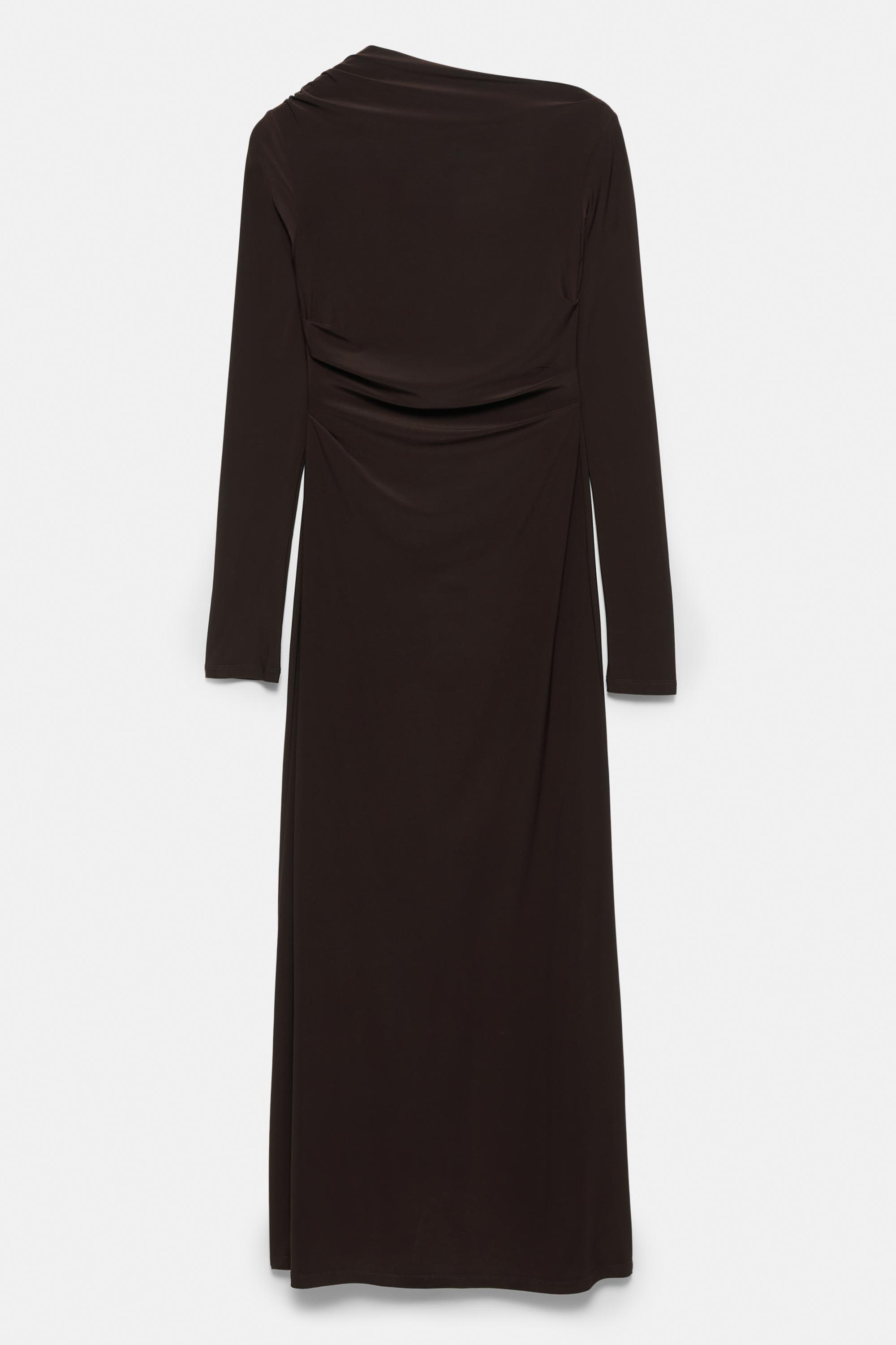 Drape detaylı yumuşak midi elbise - Görsel 35