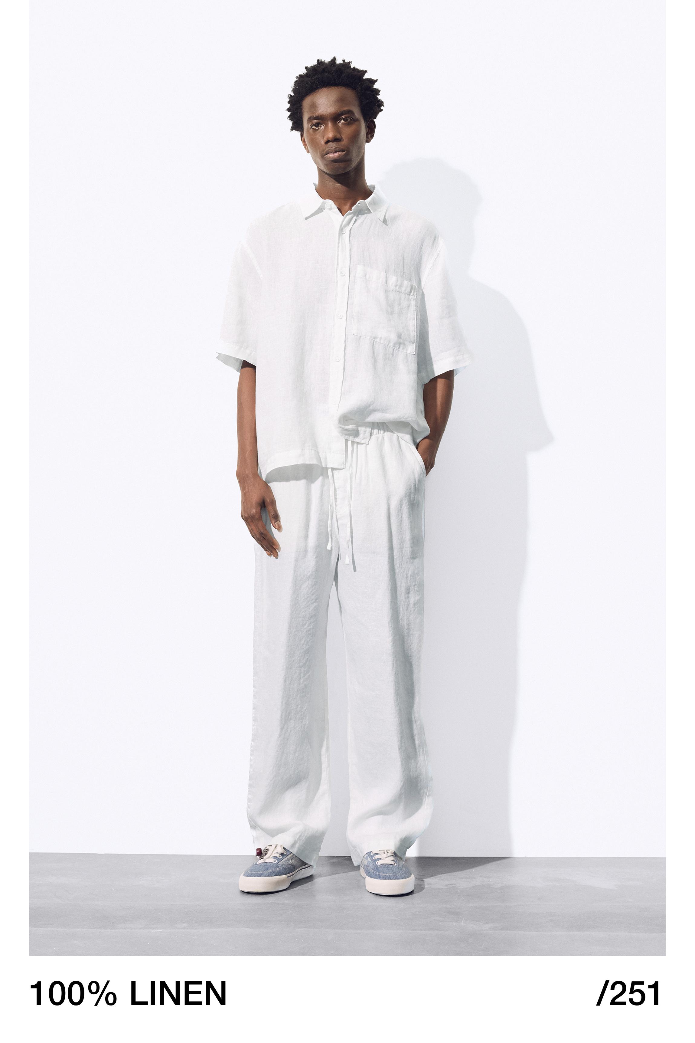 100% linen jogger trousers — White
