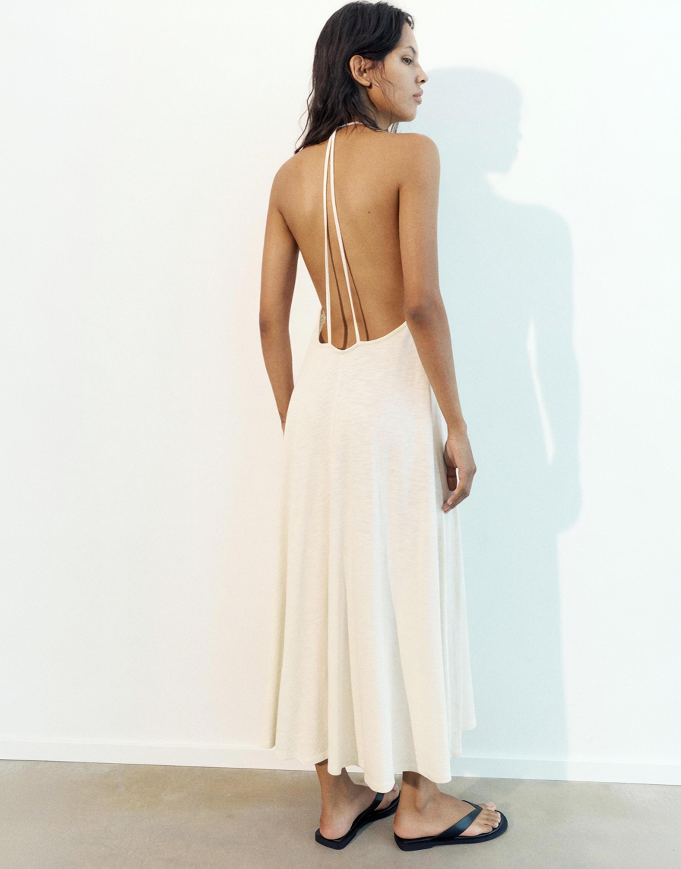 Strappy back midi dress — Ecru