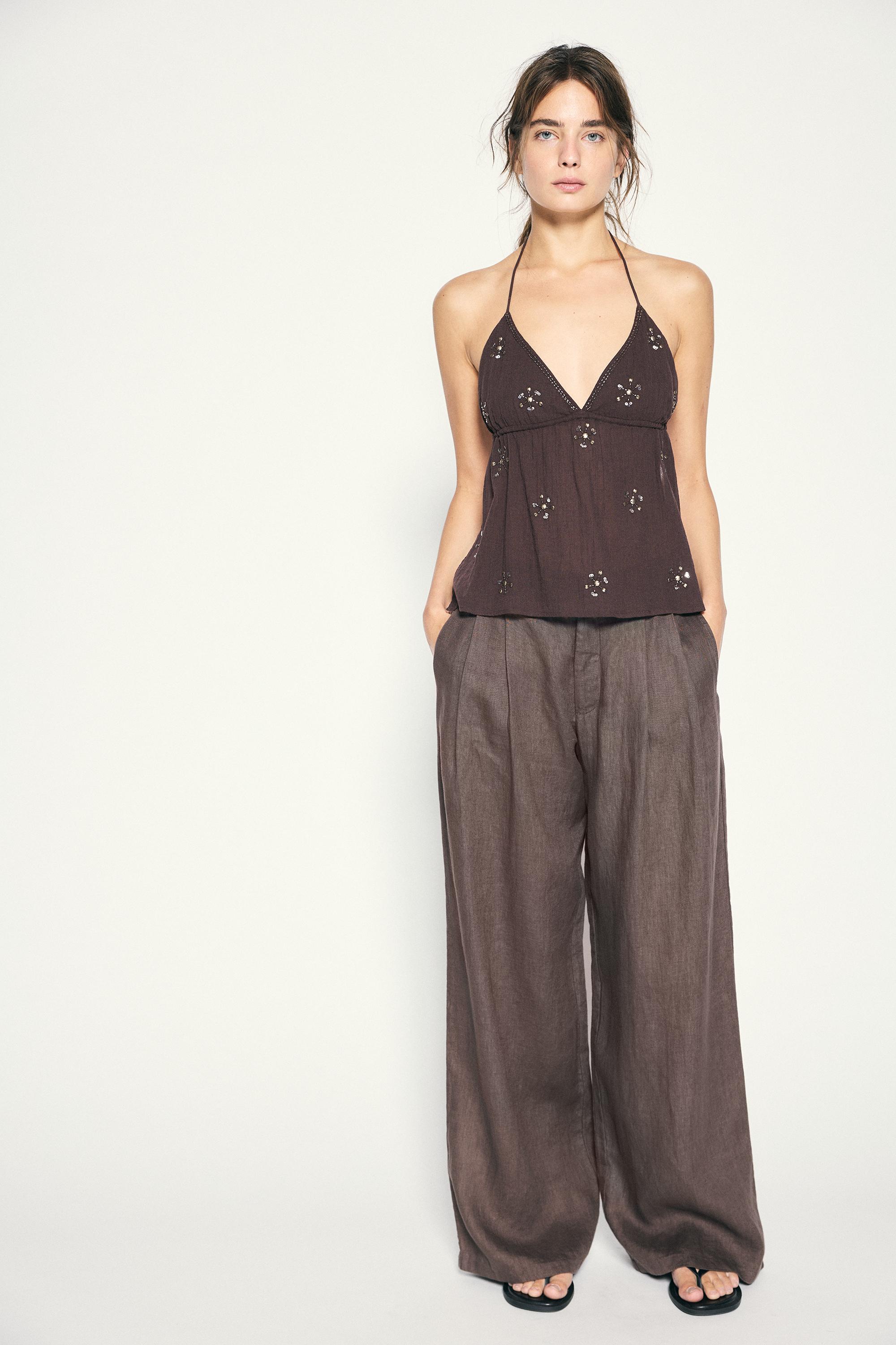 Beaded halter top — Brown