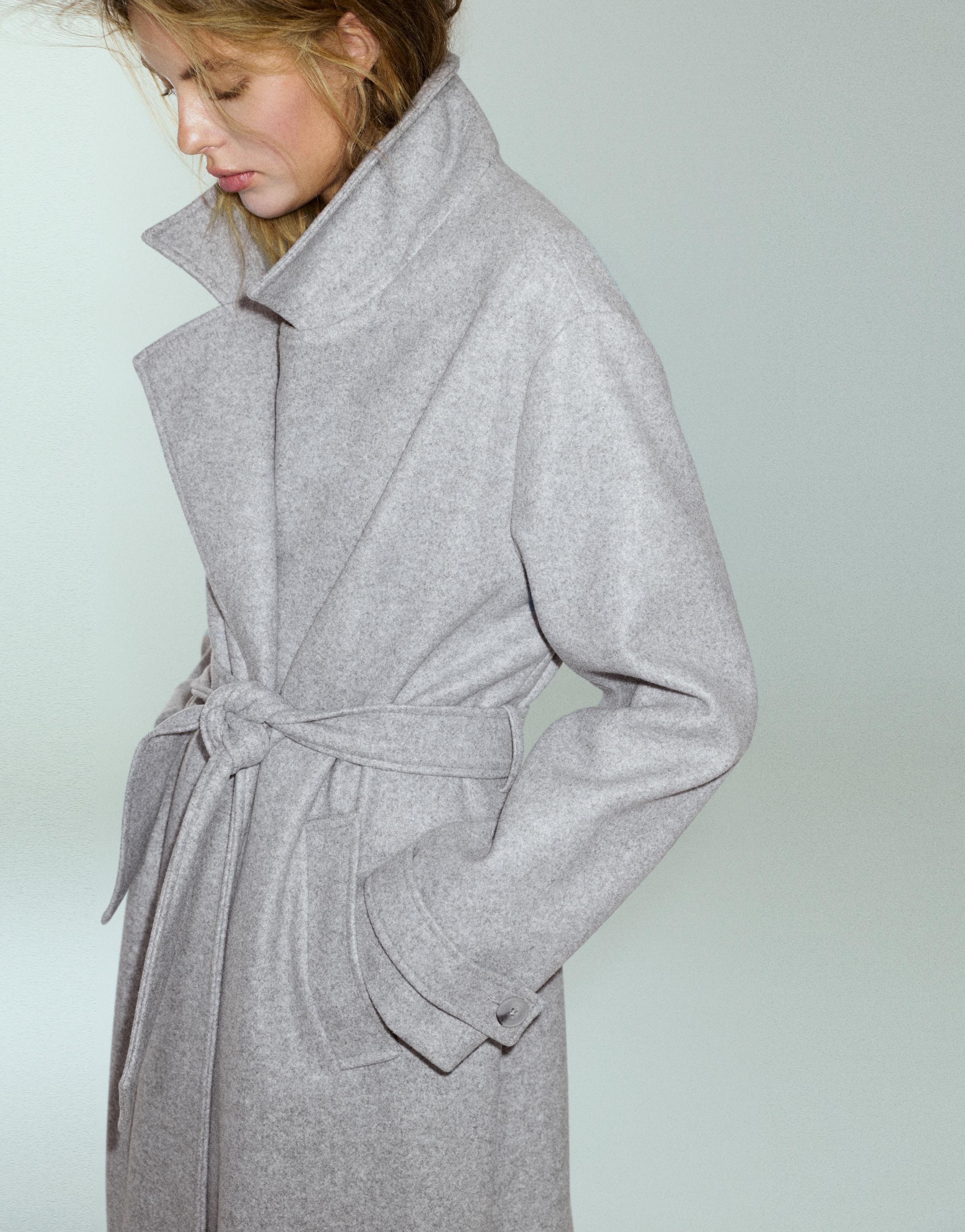 Long belted coat — Medium grey