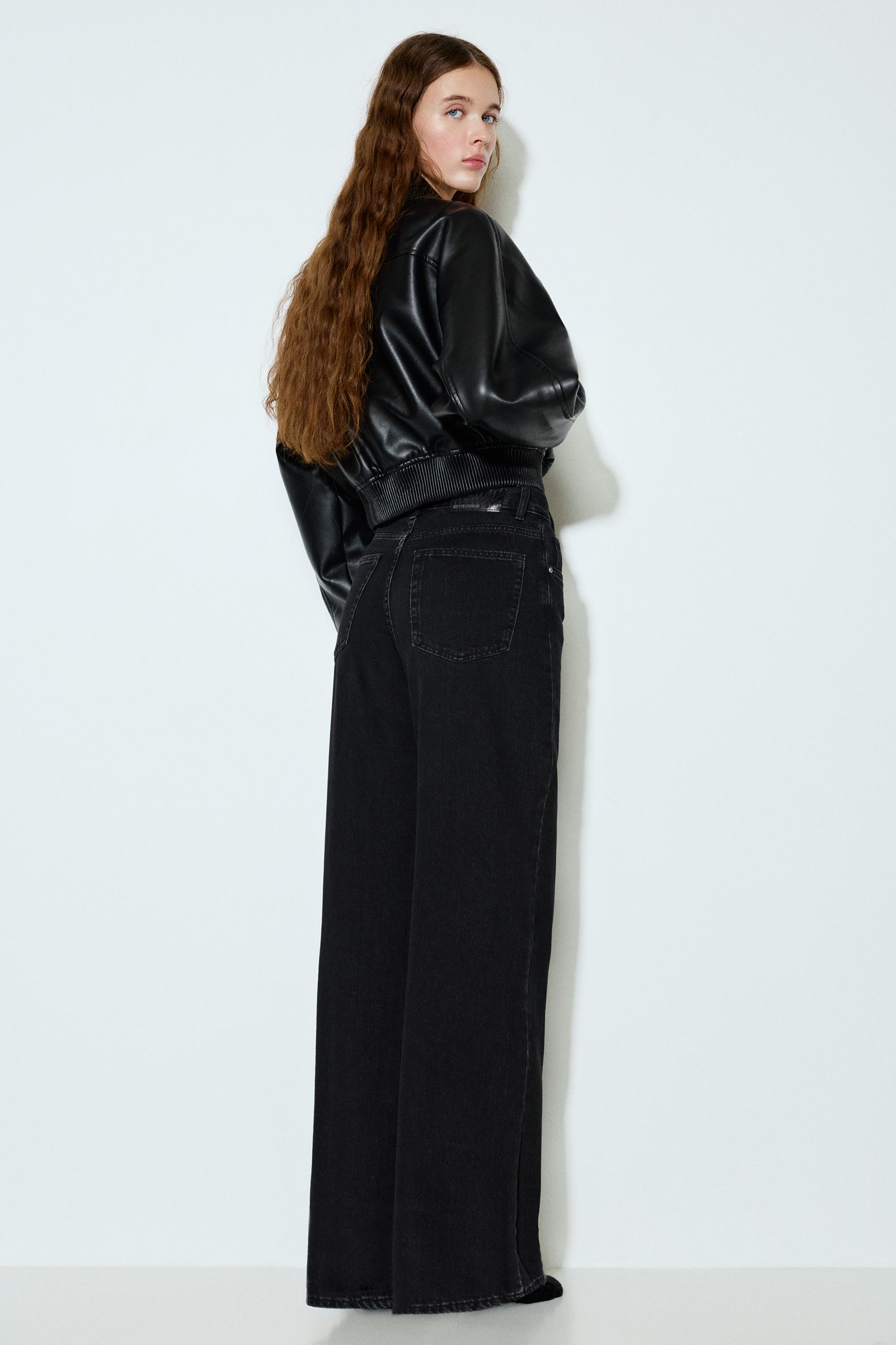 Wide leg jeans with crossover waistband — Black