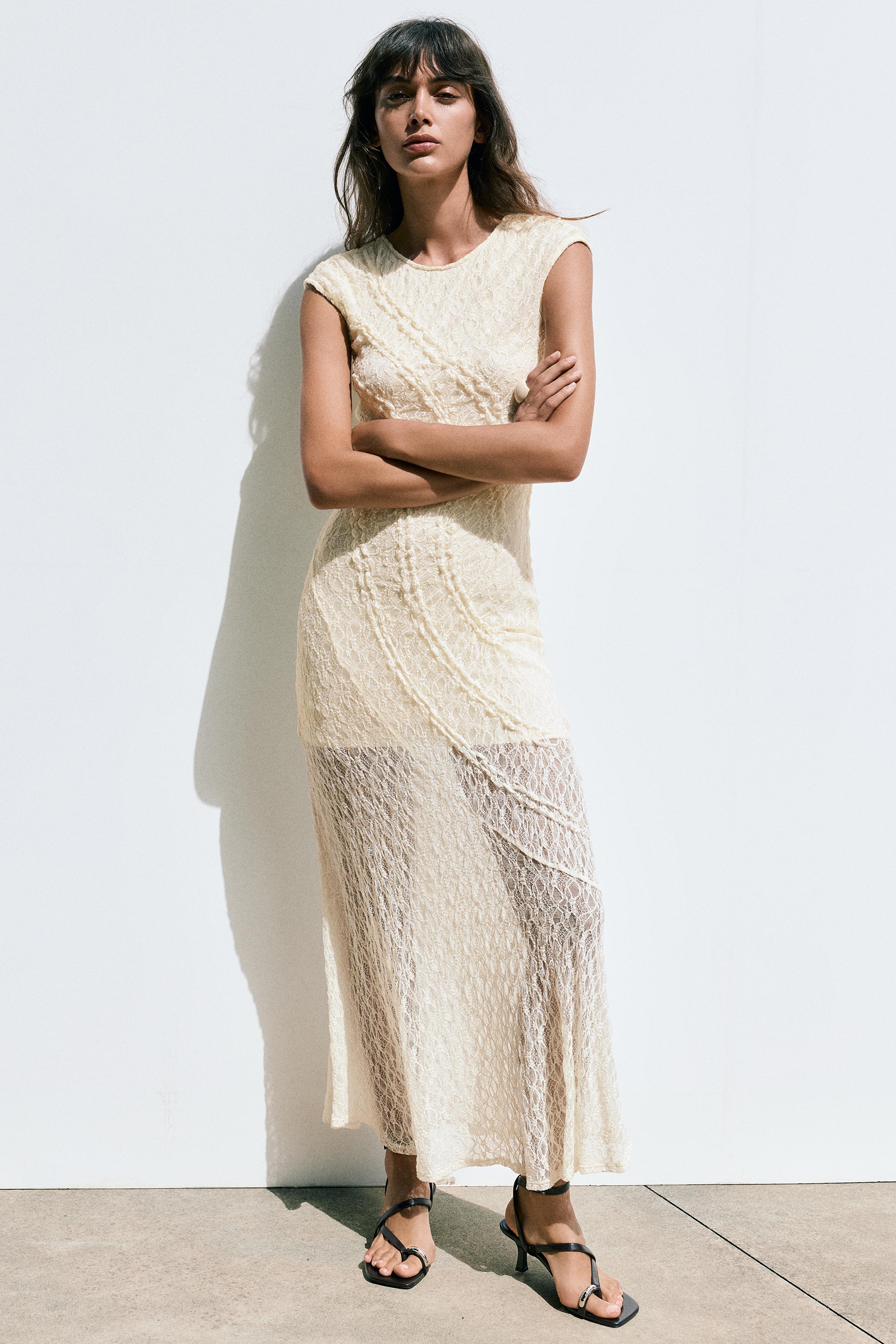 Vestito Midi Aderente In Pizzo