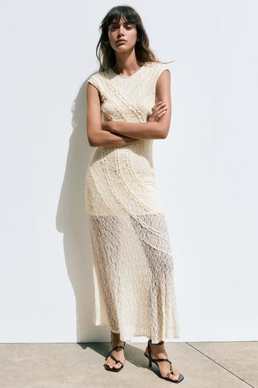 Fitted lace midi dress — Ecru 1