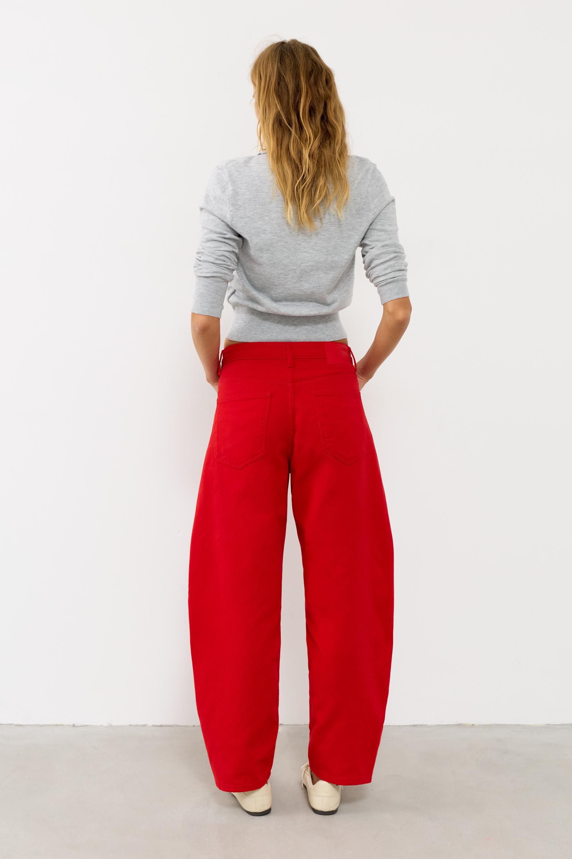 Low-rise barrel jeans — Red